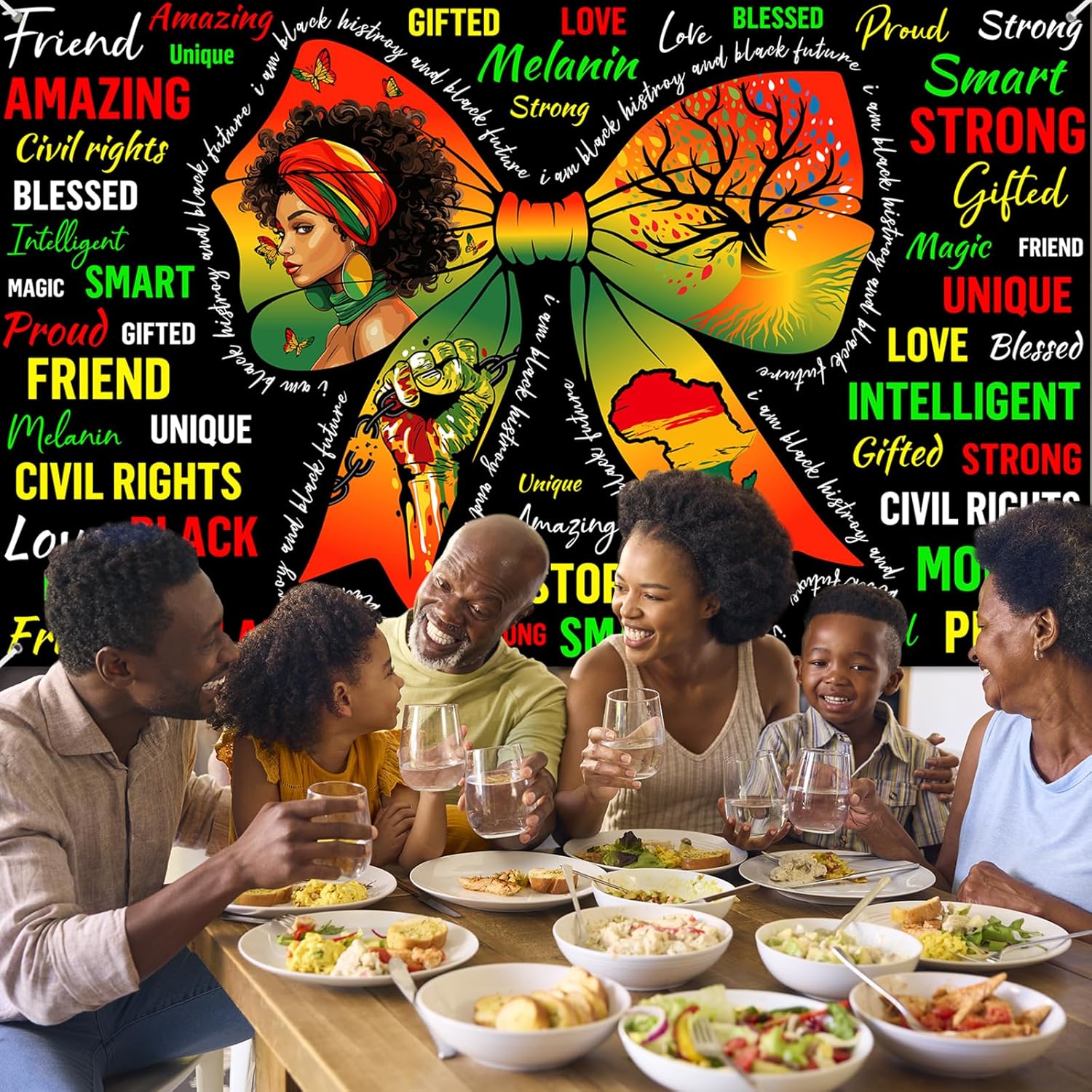 Avezano Black History Month Banner Bow Inspirational Phrases Black History Month Backdrop African American February National Holiday Decorations Banner for Home and Classroom Party (7x5ft)