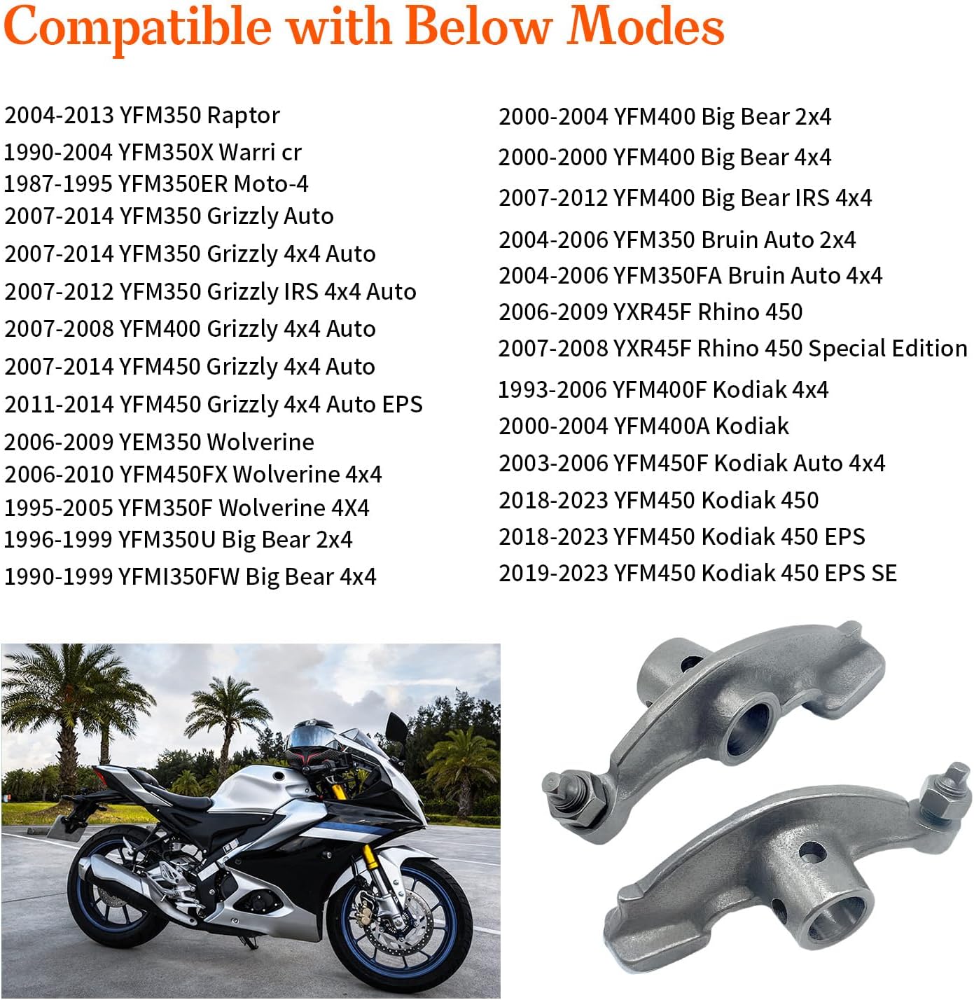 2pcs Rocker Arm and Rocker Arm Shaft Fit for Yamaha Big Bear 350/400, Moto-4 350, Bruin 350, Raptor 350, Warrior 350, Wolverine 350/450, Kodiak 400/450, Grizzly 350/450, Rhino 450