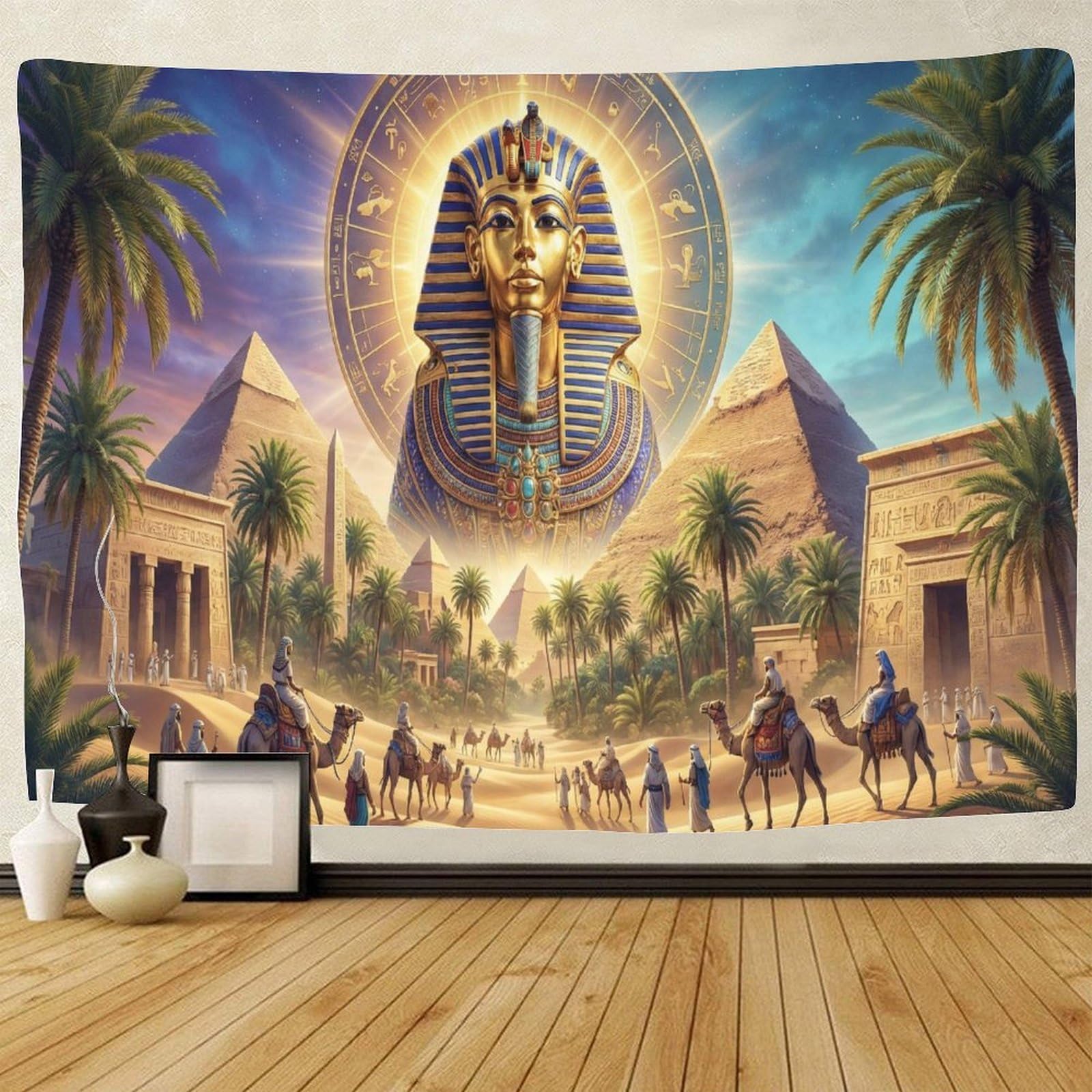 GPMNBCXZK Egyptian Pharaoh Wall Tapestry 3D Pyramids Bedroom Dorm Living Room Decorative Hanging 70cmx100cm