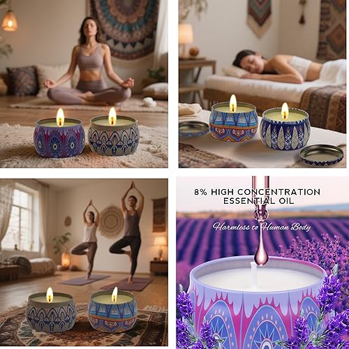 Miniatura 8 de Juego de 4 velas perfumadas de soja para mujer, 4 velas grandes de 4.4 onzas, tiempo de combustión de 120 horas, decoración del hogar de primavera,