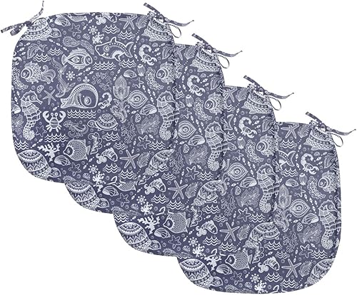 Vista 196 de Lunarable Orient - Cojín de asiento para silla, curlicues florales orientales con elementos artísticos venecianos, hojas de follaje, damasco a