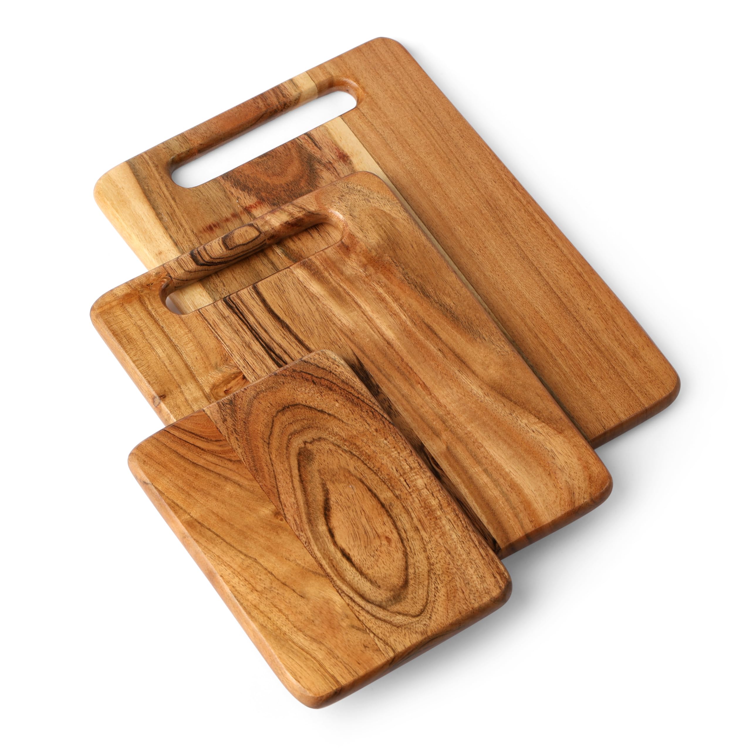 Juego de 3 tablas de cortar rectangulares de madera de acacia con ranura para jugo, 0.67 pulgadas de grosor