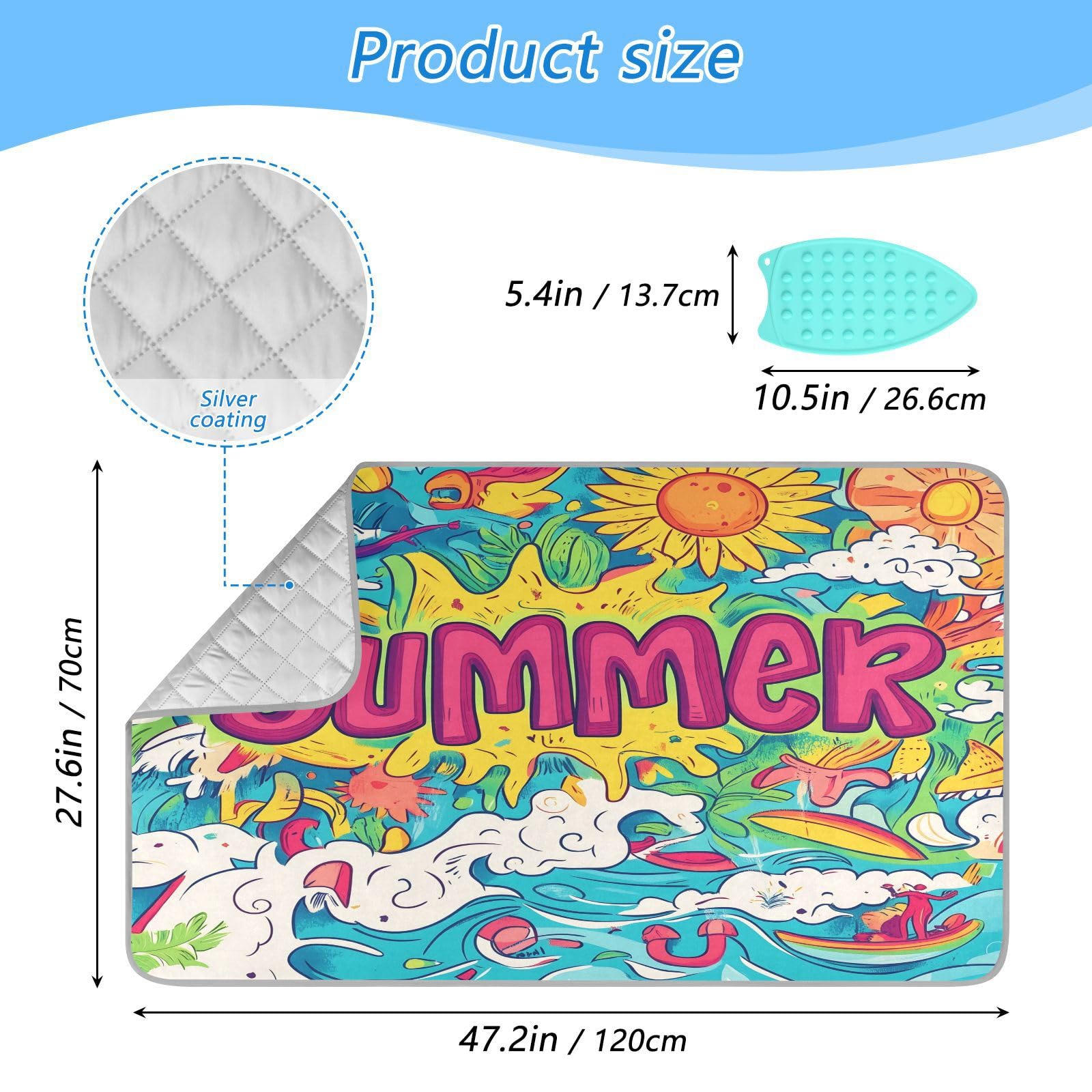 pnyoin Portable Ironing Mat Red Summer Word Travel Ironing Pad with Silicone Iron Rest for Steam Pressing on Tabletop or Bed Heat Resistant Portable Quilting & Travel Blanket