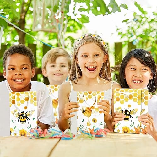 Miniatura 7 de WERNNSAI Paquete de 16 bolsas de regalo de abejas, suministros de fiesta de abejas, bolsas de recuerdo para niños y niñas, decoraciones de