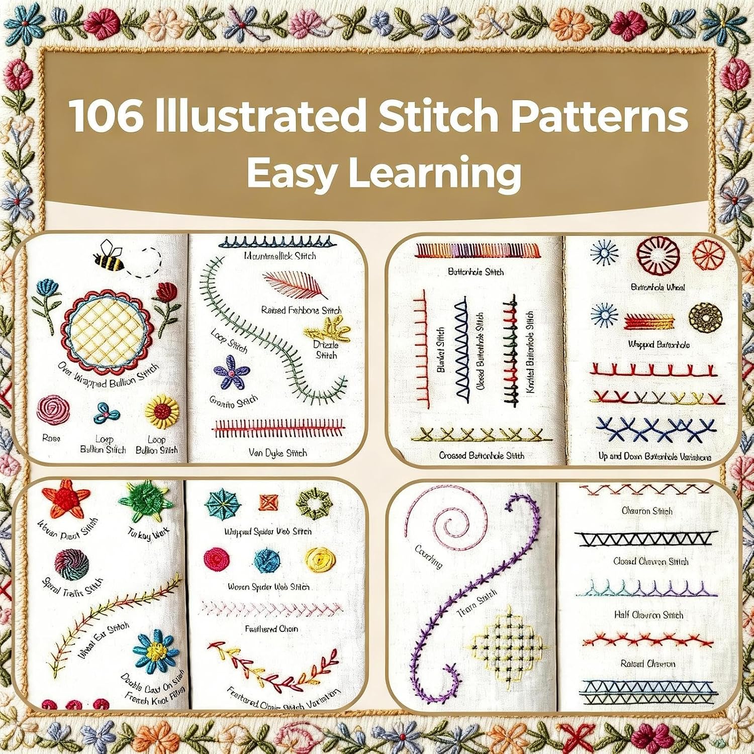 2026 New Embroidery Stitch Book Kit, Portable Embroidery Learning Book(Binding) with Toolkit & Tutorial, All Scenario Stitch Guide DIY Sewing Skills Embroidery Book for Beginners and Enthusiast