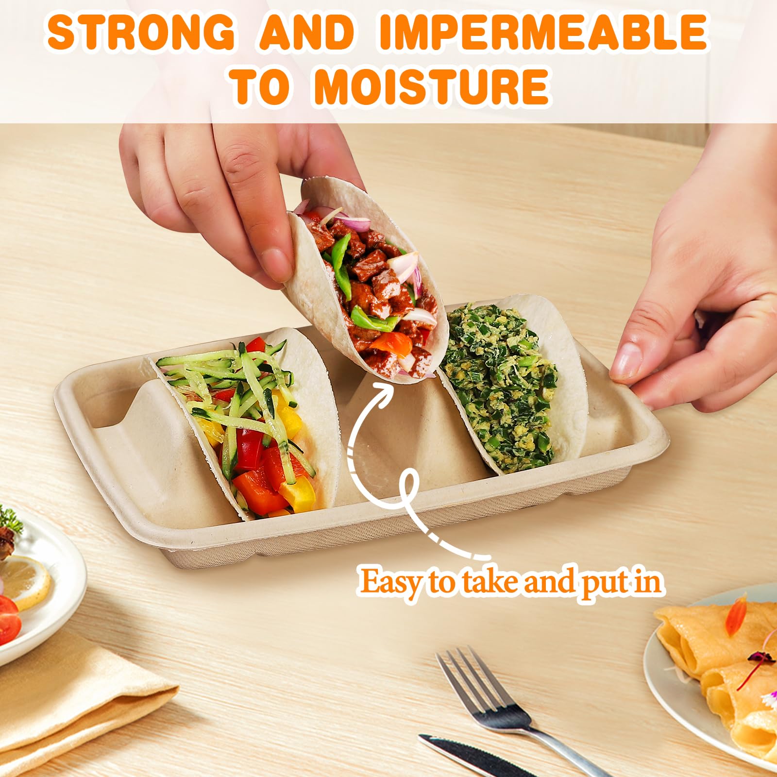 Crazystorey 20 Pack Disposable Taco Holders, Premium Taco Holder Disposable Individual Biodegradable Taco Stand With 3 Compartments Paper Taco Plates Serving Set For Party Taco Tuesday Taco Bar (20 - View #9