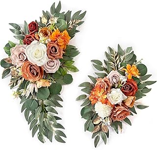 Faux Flower Swag Set of 2, Terracotta Wedding Welcome Signs Floral Decorations Orange Arch Flowers for Wedding Ceremony and Background Fall Party Decor