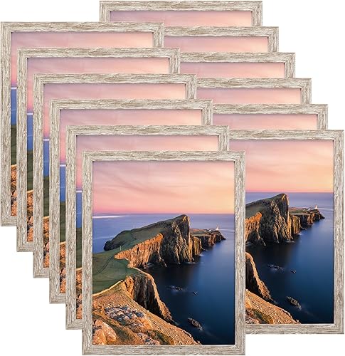 Giftgarden Juego de 12 portarretratos de 11 x 14 pulgadas, color beige y blanco envejecido, de grano de madera rústica, de 11 x 14 pulgadas, a