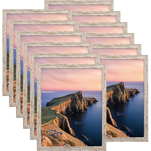 Giftgarden 11x14 Picture Frame Distressed Beige White Set of 12, Multi Rustic Wood Grain 11 by 14 Photo Frames Bulk for Wall or Tabletop Display