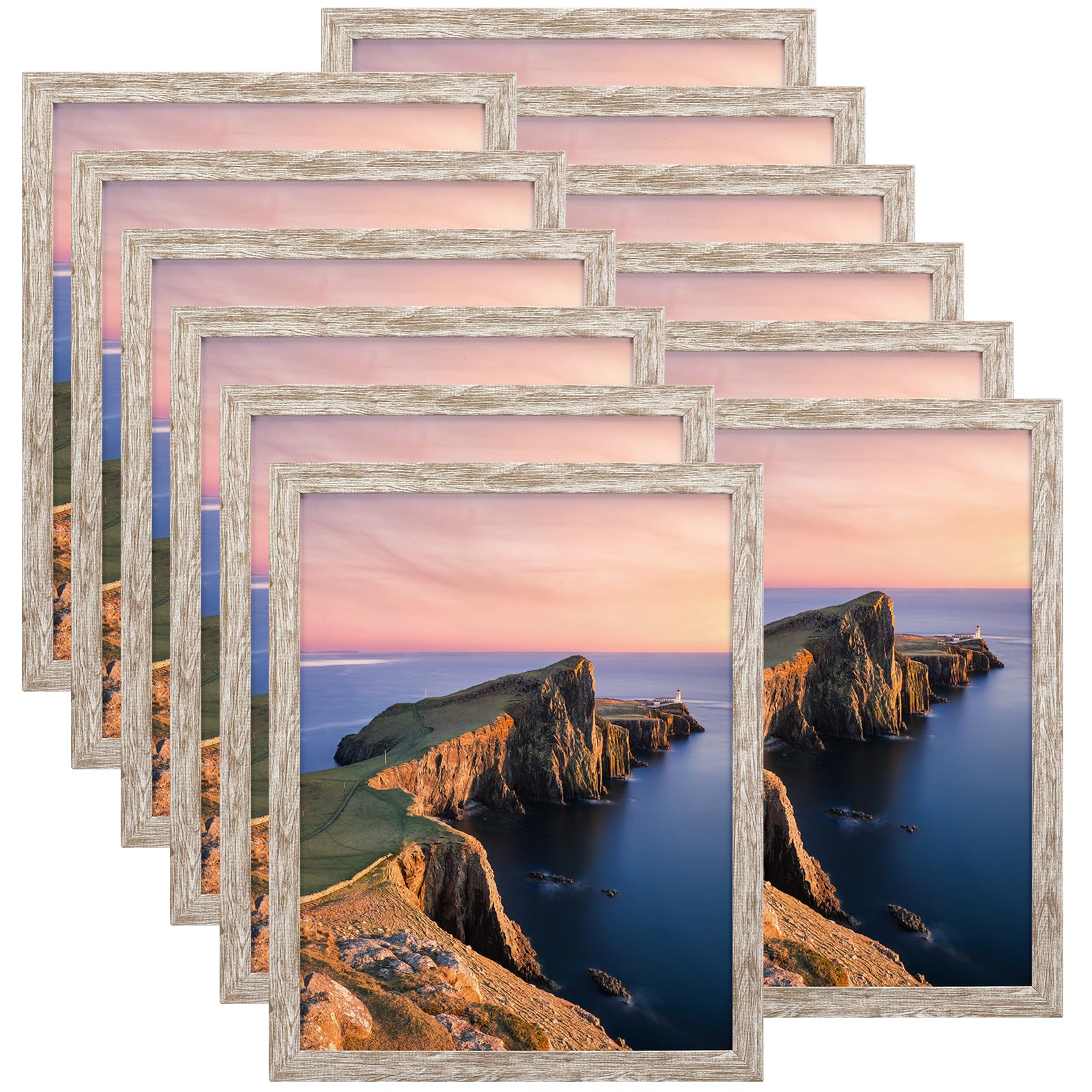 Cadres photo haut de gamme fini grain de bois beige, 27,9x35,6 cm, x12