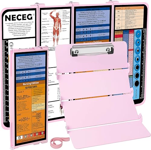 Miniatura 7 de NECEG Portapapeles plegable de enfermería, 4 capas, de aluminio, plegable, tamaño de bolsillo con edición médica de enfermería, hojas de trucos para