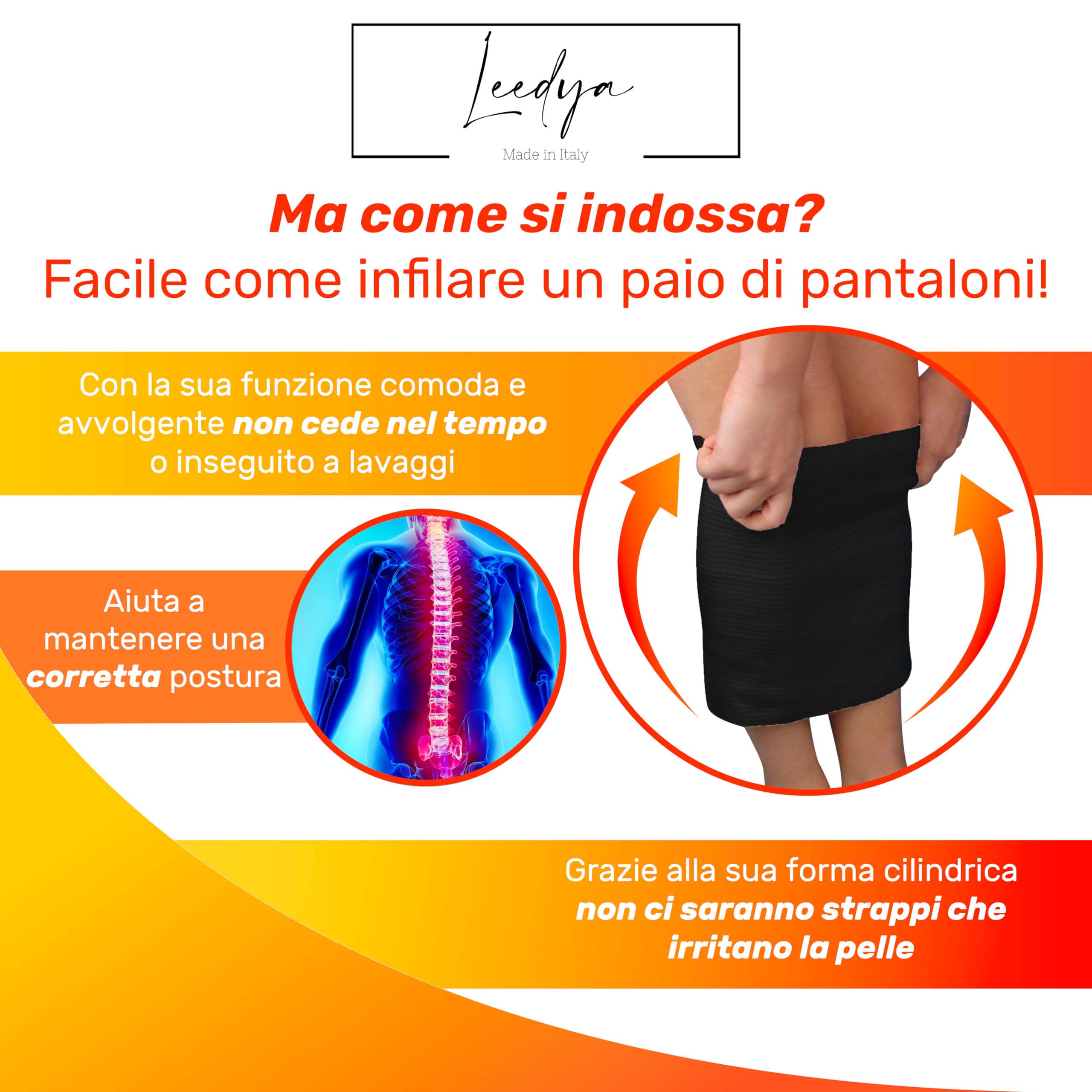 Leedya Pancera in Lana 43% Riscaldante Contenitiva Donna e Uomo Invernale - Calda Fascia Lombare Supporto Schiena Protezione e Sostegno - Panciera maschile e femminile Ortopedica Unisex (Nera, S)