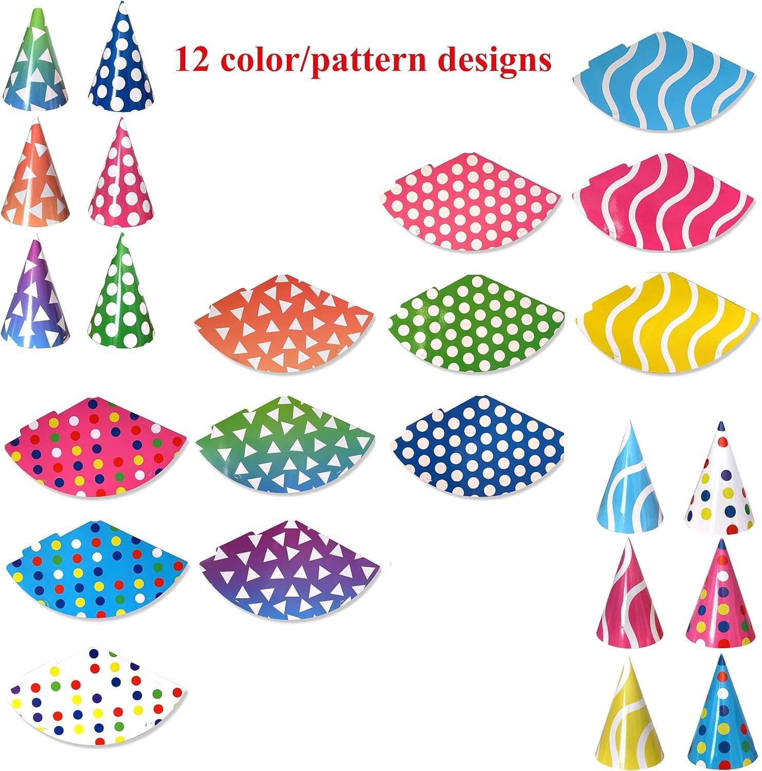 Tytroy 12 Assorted Shining Color Pattern Prints Bright Cheerfully-Attractive Cone Birthday Xmas Thanksgiving New-Year Graduation Party Hats : Home & Kitchen