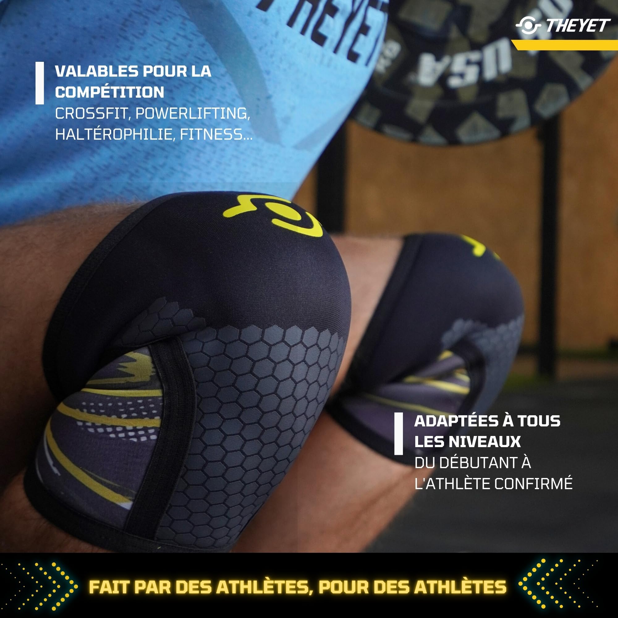 Theyet Genouillères Crossfit Haltérophilie 7mm Protections Sportives Genoux Musculation Maintien Femme Homme Néoprène Antidérapante