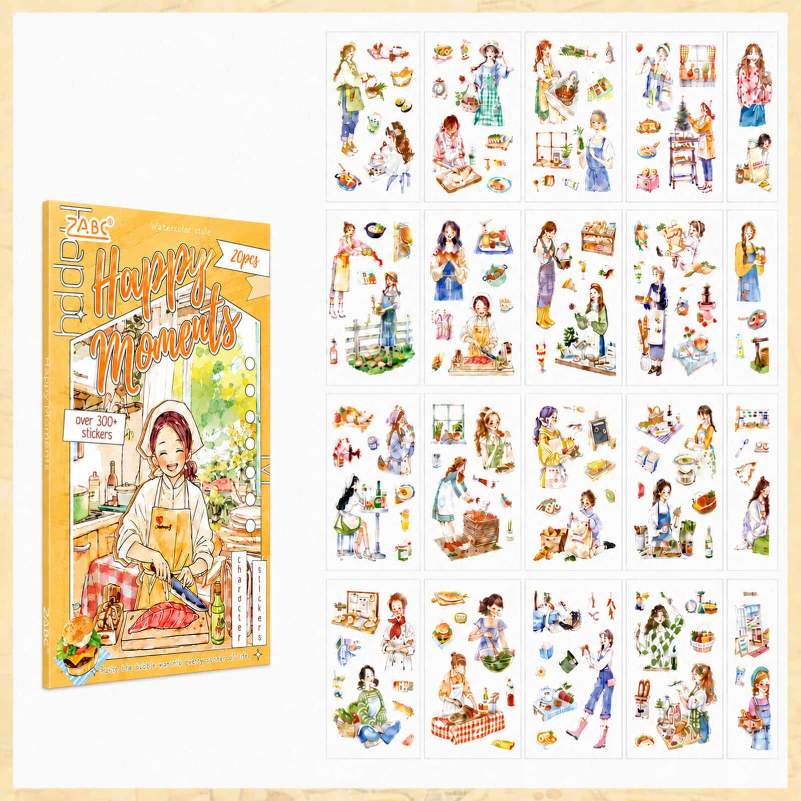 Crafting Life Kitchen & Cooking Scenes Scrapbooking Sticker Book with 100 Unique Watercolour Designs - Waterproof PET Vinyl Stickers for Water Bottles, Laptops, Journals & Skateboards,