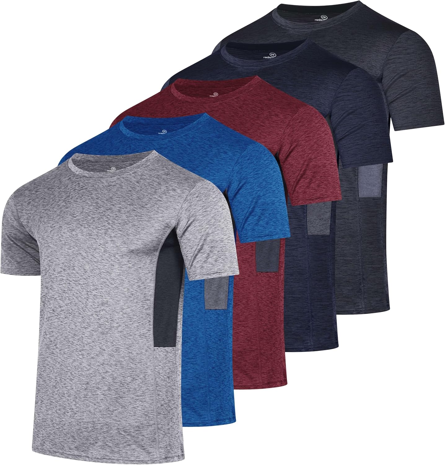 Real Essentials 5 Pack: Men’s Short Sleeve Dry Fit T-Shirts – Moisture Wicking Athletic Workout Gym Fitness Casual Tees