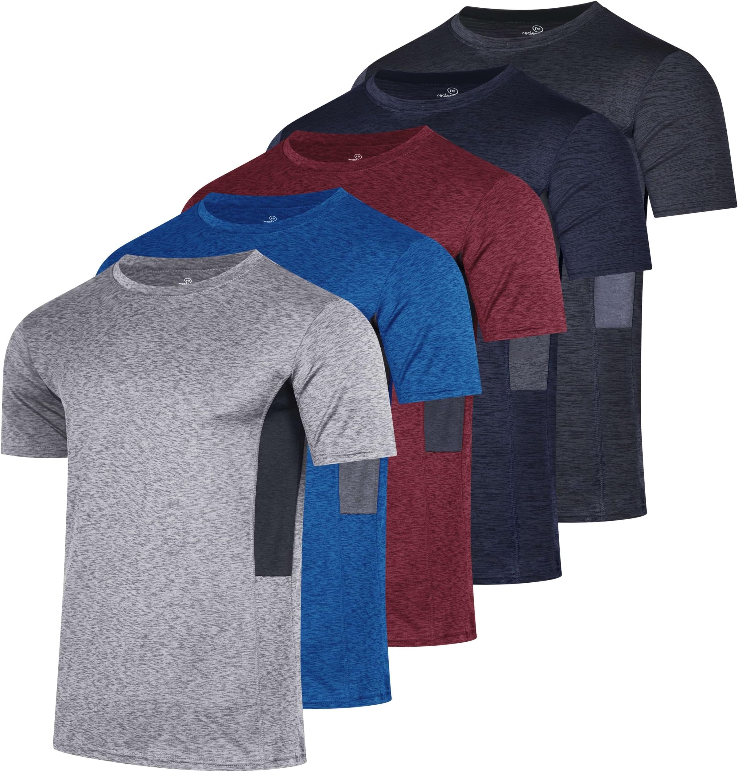 5 Pack: Men’s Short Sleeve Dry Fit Active Crew Neck T Shirt - Athletic Running Gym Workout Tee Tops