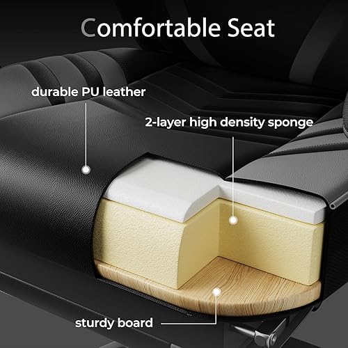 Miniatura 6 de POWERSTONE Silla para videojuegos, silla de videojuegos con reposapiés y soporte lumbar, estilo carreras, silla de computadora de piel sintética,