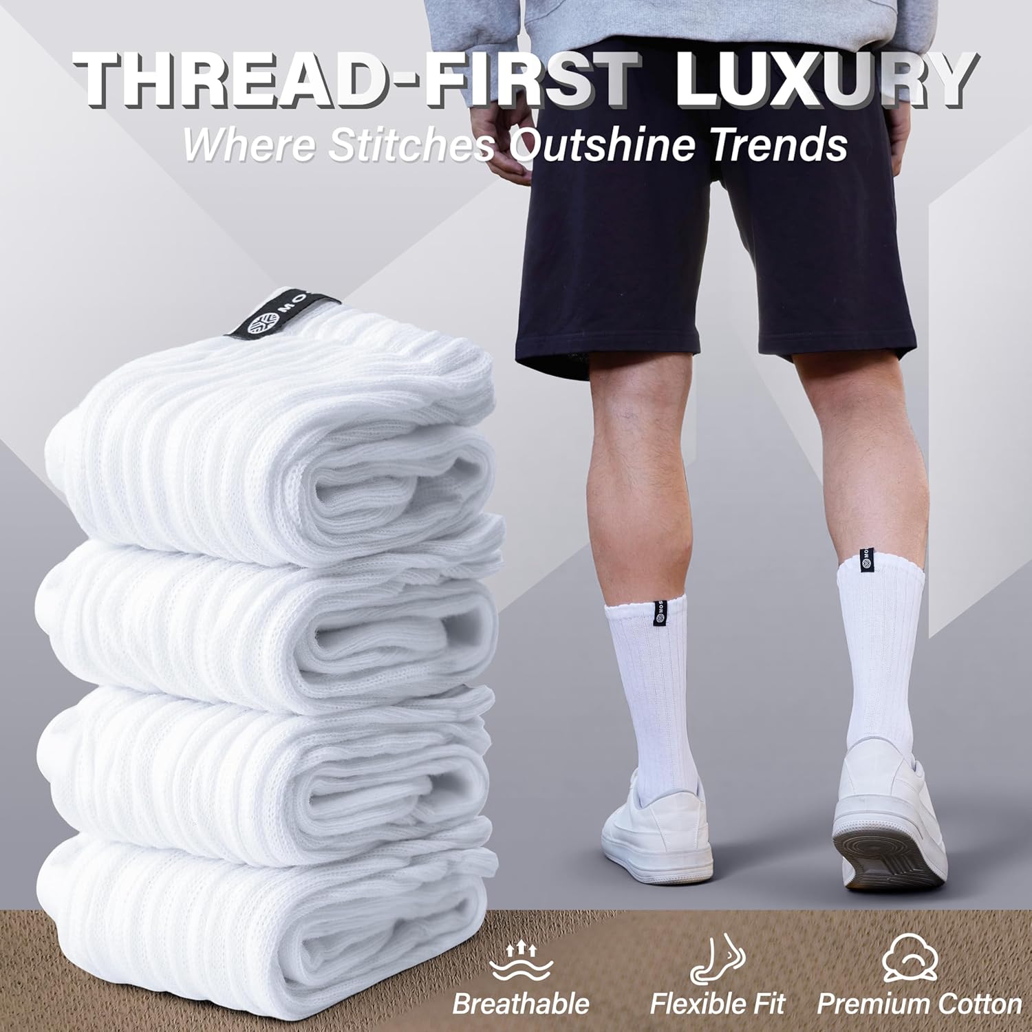 Scrunch Cotton Socks, Slouch Calf Breathable Soft Socks for Women and Men, 4 Pairs - Image 5