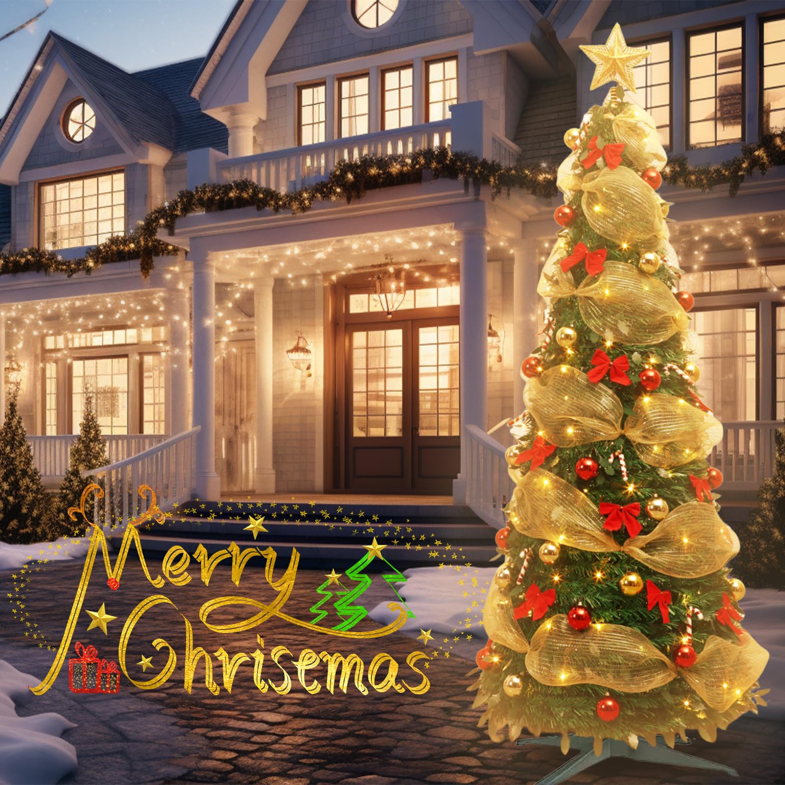 Sapin De Noël Artificiel Pliable 1.5m Avec LED – Design Mince Pop-up – Branches Denses PVC – Installation Rapide – Déco Fête