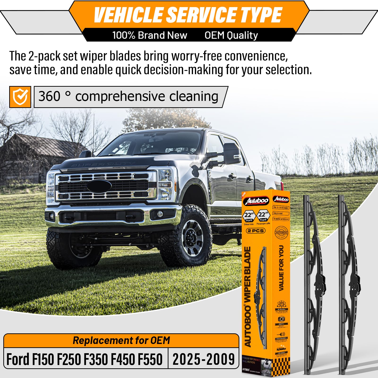 AUTOBOO 55.9 cm+ 55.9 cm + 52 "Zamiennik wycieraczki do Ford F150 F250 F350 F450 F550 2021 2020 2019 2018 2017 2016 2015 2014 2013 2012 2012 1 2019 0 2009 - Oryginalne pióra wycieraczek jakości