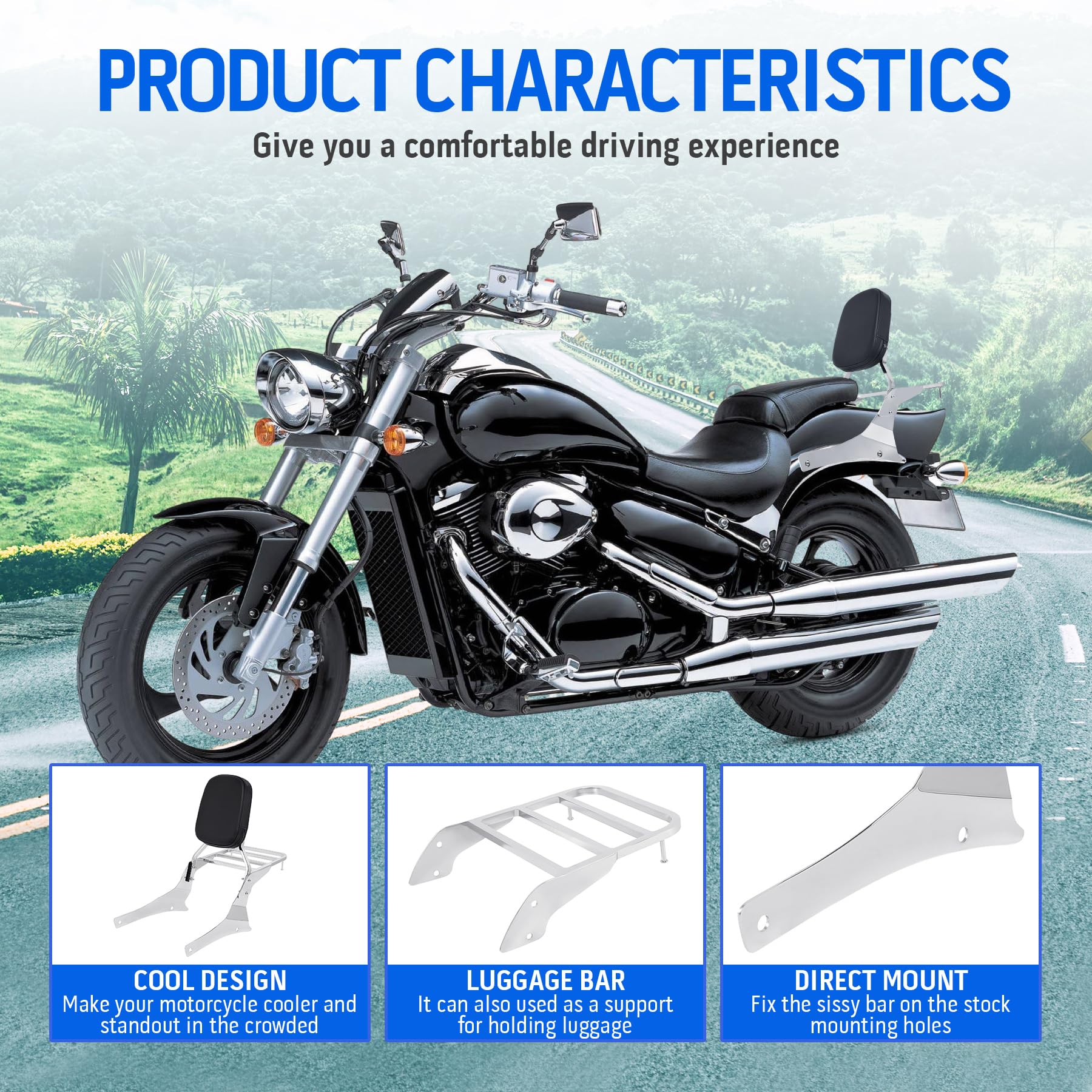 Sissy Bar Schienale Portapacchi Cuscino per Suzuki Boulevard C50 2005-2011