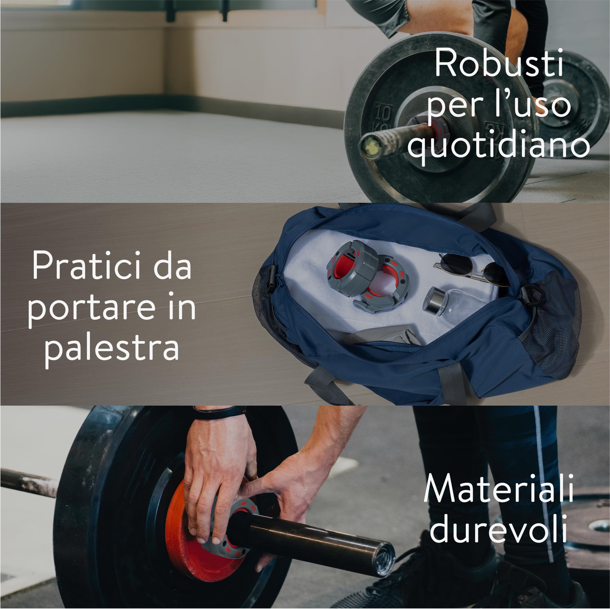Navaris Morsetti Bilanciere Palestra - Set di 2 Ferma Bilanciere con Pesi da Casa - Ø 50 mm - Chiusura Rapida e Design Magnetico per Bilancieri Palestra - Leggeri e Resistenti