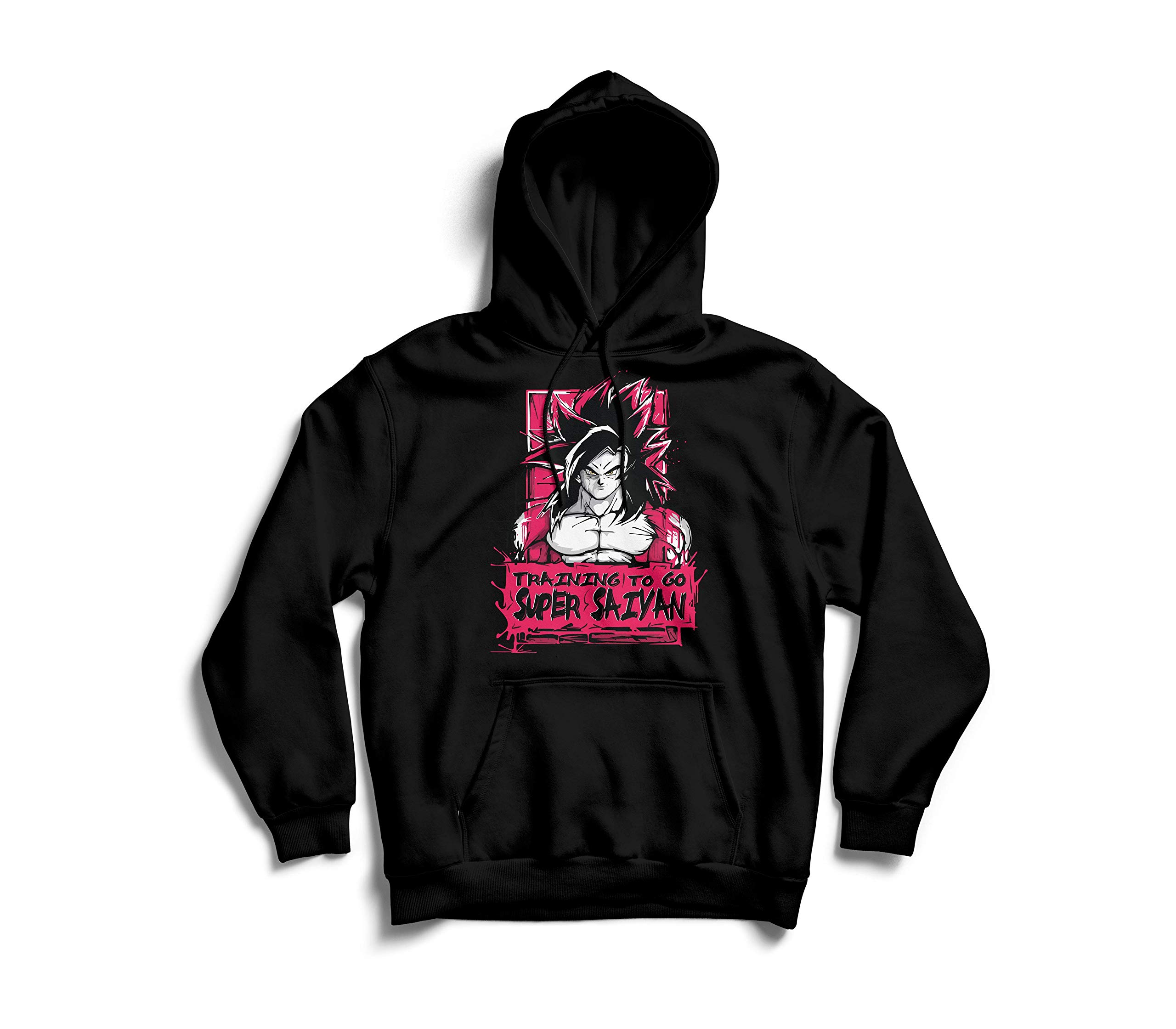 SmartyPants Training To Go Super Saiyan Hoodie- Gym Fitness Anime Television Fun Birthdays80% Ringspun Cotton 20% Polyester Kangaroo Pouch Pocket Twin-needle Stitching Detailing (Large, Black)