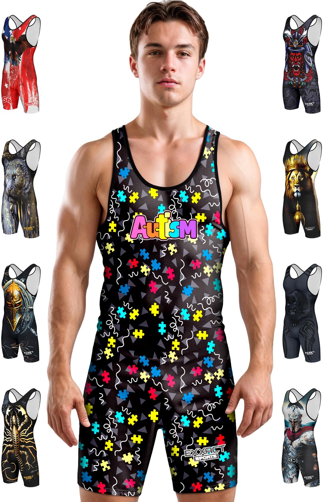 Exxact SportsSublimated Adult & Youth Wrestling Singlet - Premium Powerlifting Singlet for Men & Boys, Unisex Singlets