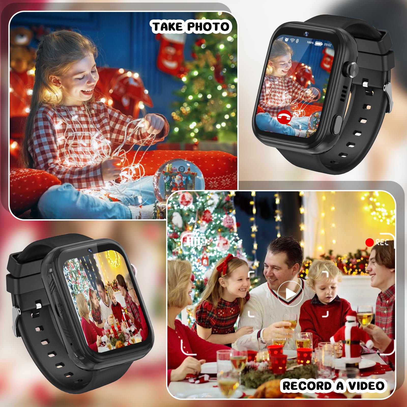 OKYUK Smartwatch Kinder mit Telefon und GPS, 4G Videoanrufe/Voice Chat/SOS/Schulmodus/SMS/Wecker, Kinder Smartwatch mit Schrittzähler Schlafen, Geschenk für Mädchen Junge (T45 Schwarz)