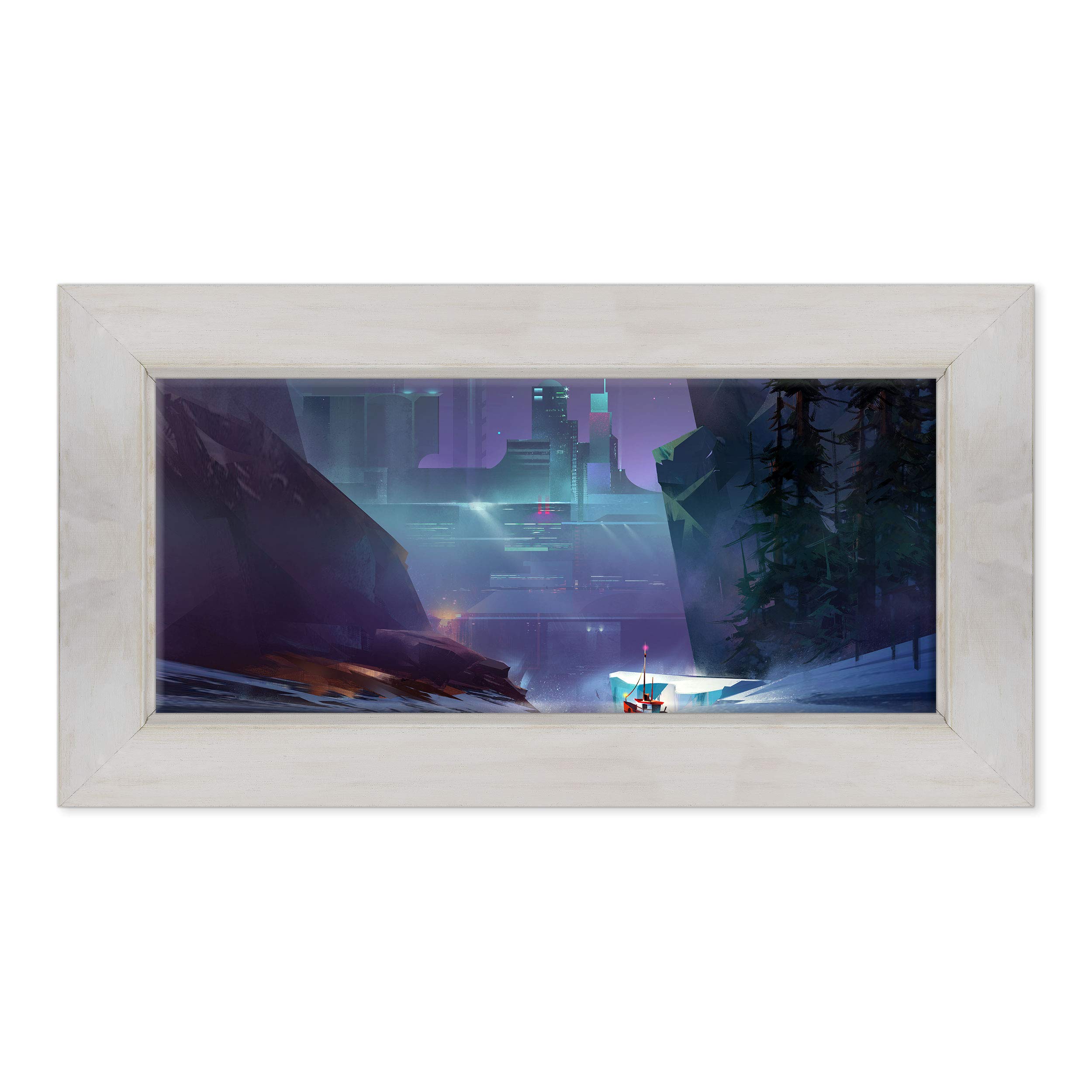 ConKrea Quadro PANORAMICO su Tela Canvas INTELAIATO - con Cornice - Foresta - Paesaggio Natura Wildlife - Design - 30x70cm - Stile Country Bianco Shabby - (cod.6666)