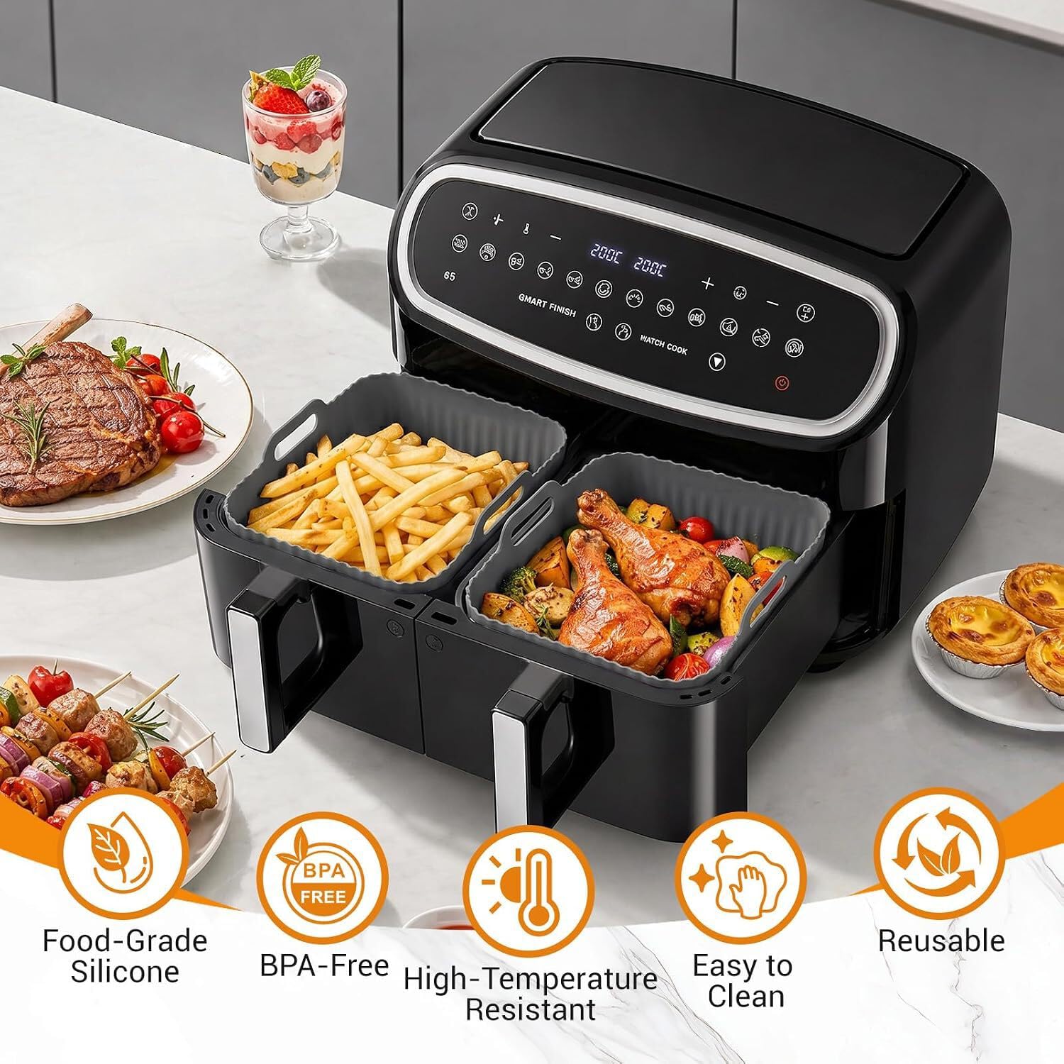 Revêtements en silicone réutilisables pour friteuses à air chaud