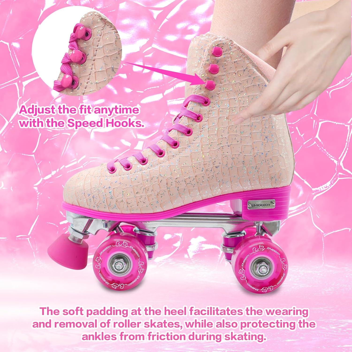 Roller Skates for Women Girls and Kids, Light Up Wheels - Quad Outdoor PU Leather High-Top Design Derby Rollerskates for Beginners Youth Sizes 2 3 4 5 6 7 8 9 10 11