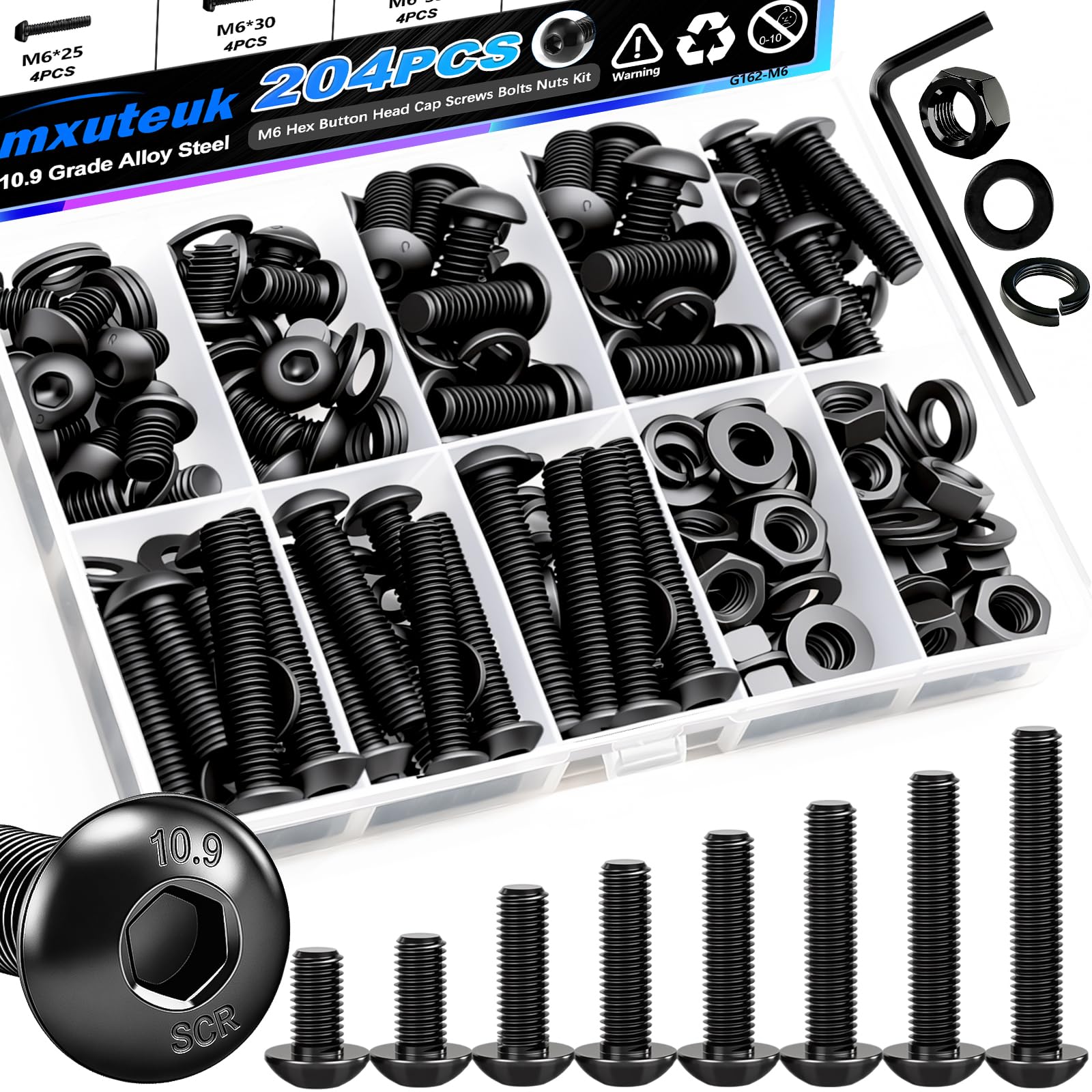 mxuteuk 720PCS M3 Screws Kit,M3×6/8/10/12/16/20mm M3 Screws Assortment Kits,12.9 Alloy Steel M3 Hex Socket Head Bolts Nuts Washers Set Suitable for 3D Printer,DIY — Amazon image 20