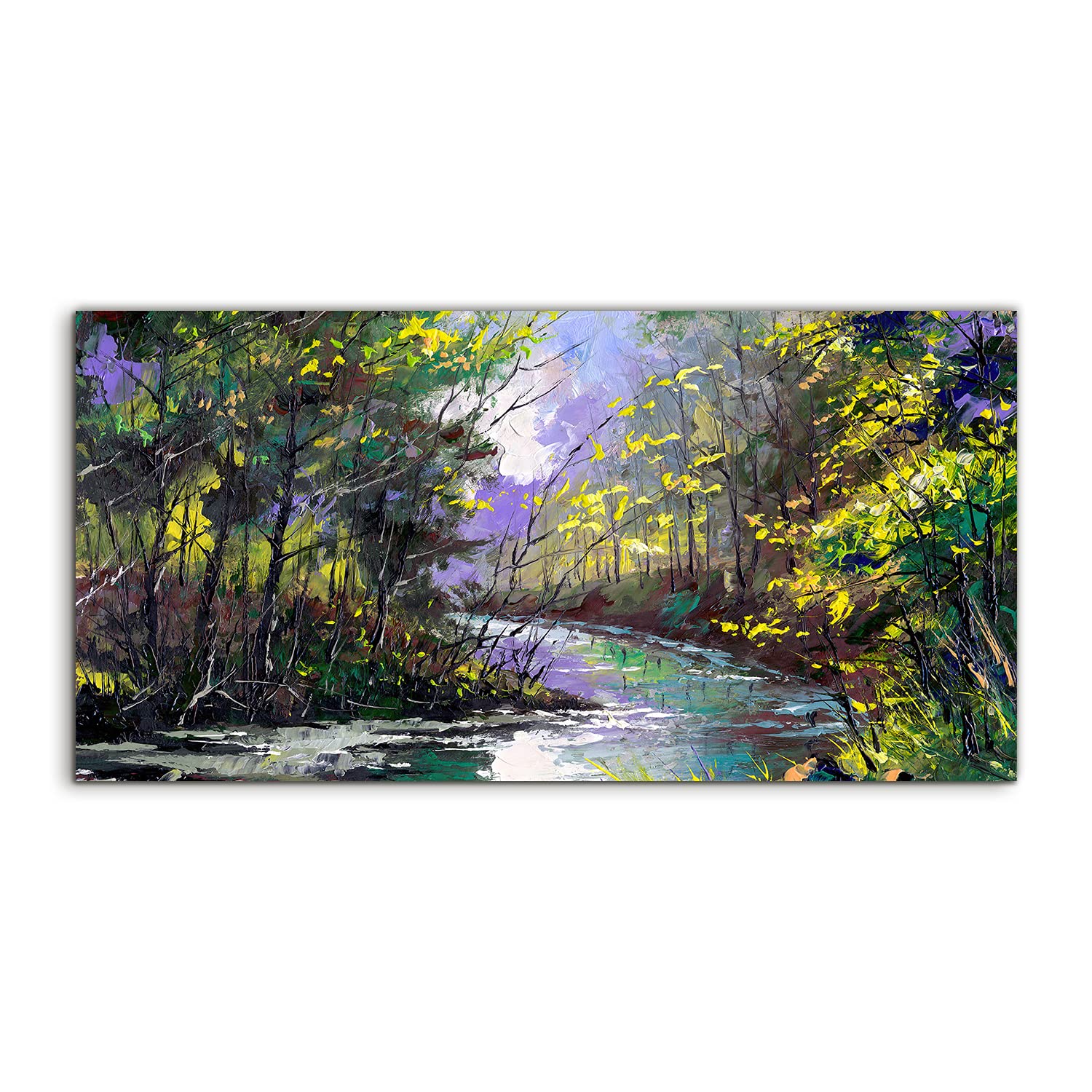 Coloray Pintura acrílica Vidrio Acrílico 120x60cm Cuadro De Pared Sala De Estar Arte Mural - Paisaje del río de otoño