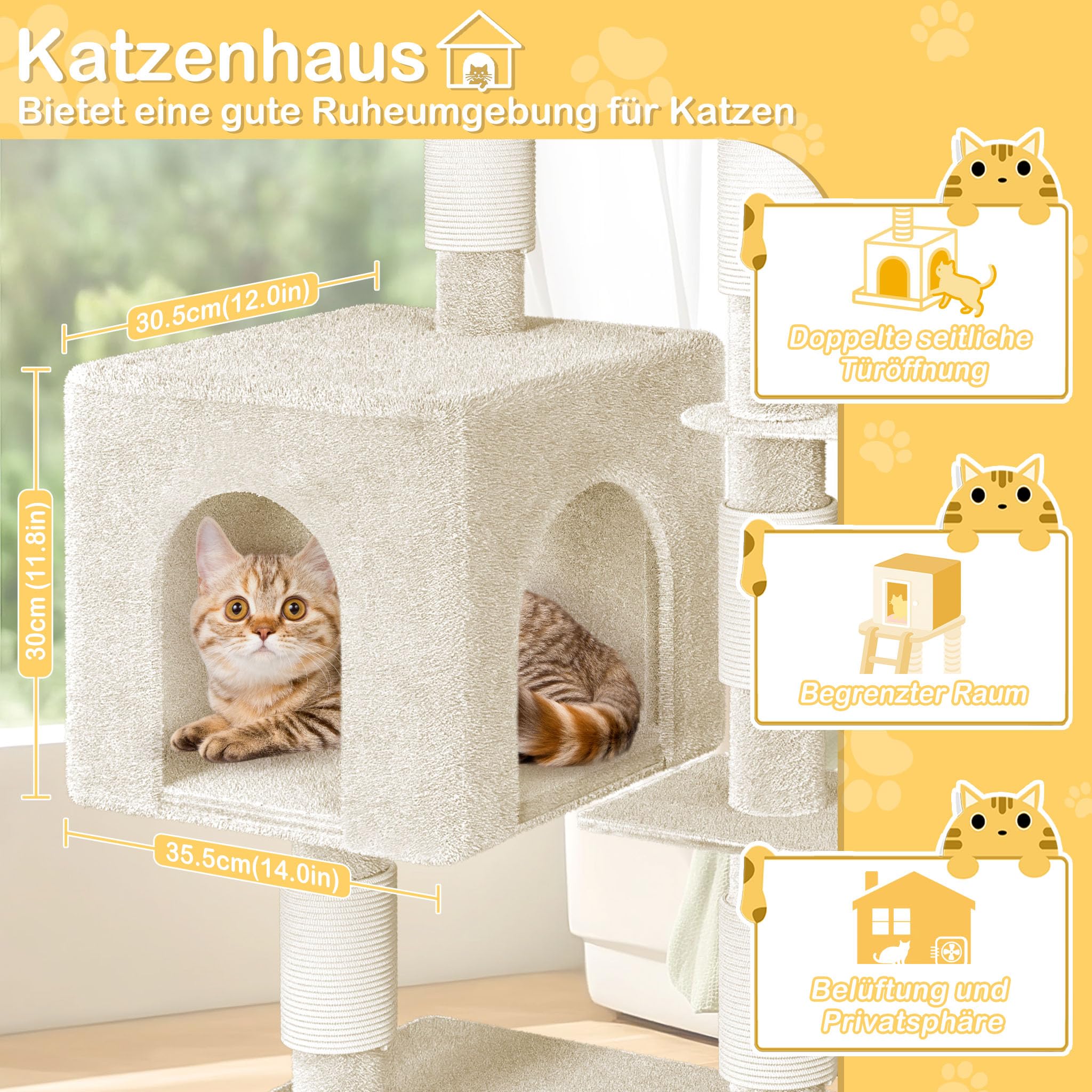 UISEBRT Tiragraffi alto 130 cm, torre per gatti a più piani, con pali in sisal, piattaforme e grotta per gatti, stabile tiragraffi per gatti (tipo A, beige)