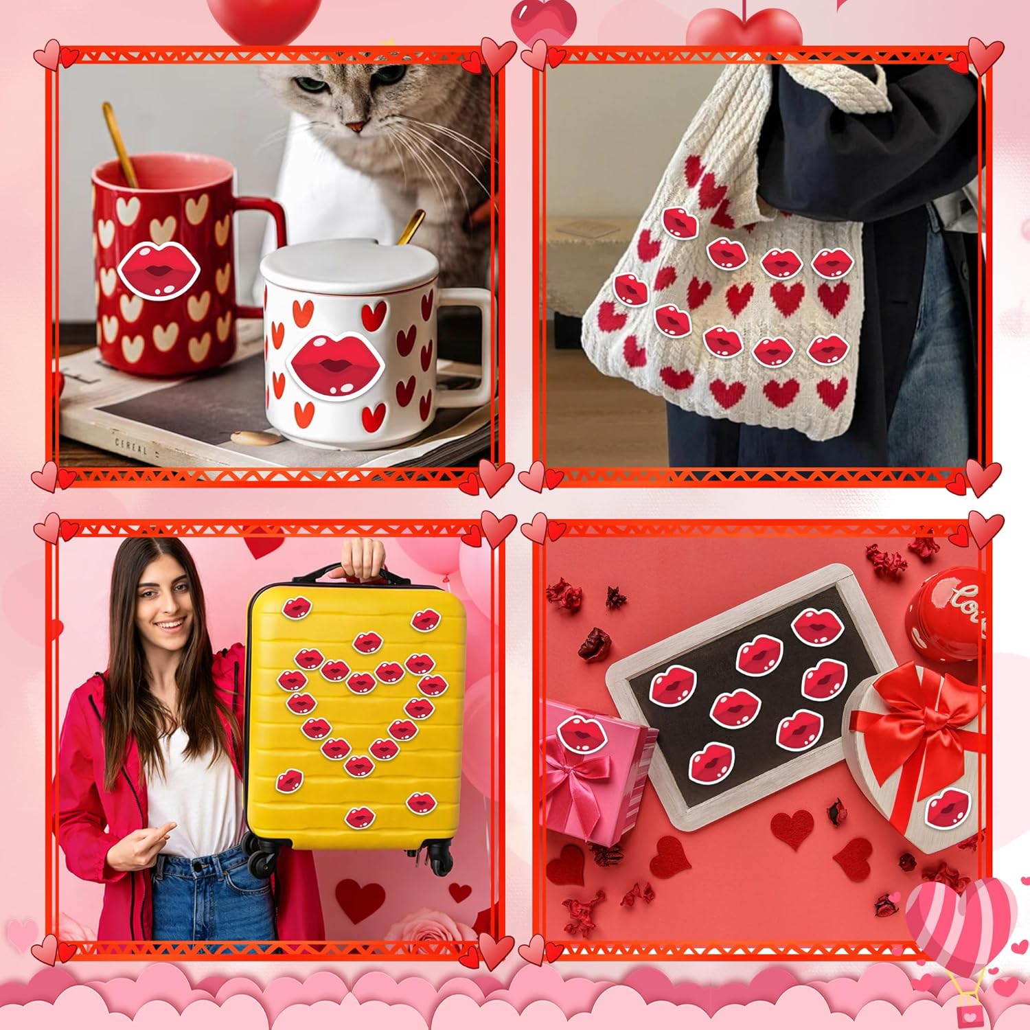 360 PCS Valentine’s Day Lip Stickers for Kids Crafts, Kissing Lips Stickers Red Kiss Sticker for Greeting Cards Envelope Gifts Scrapbooking Classroom Valentines Party Decor, 1.5 in