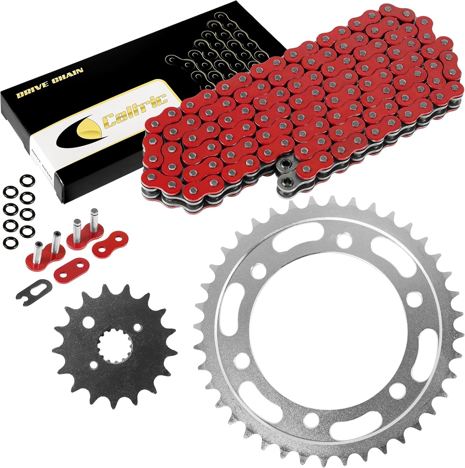 Caltric Red O-Ring Drive Chain and Sprockets Compatible With Suzuki GSX1300R Hayabusa 1300 1999-2007 Red