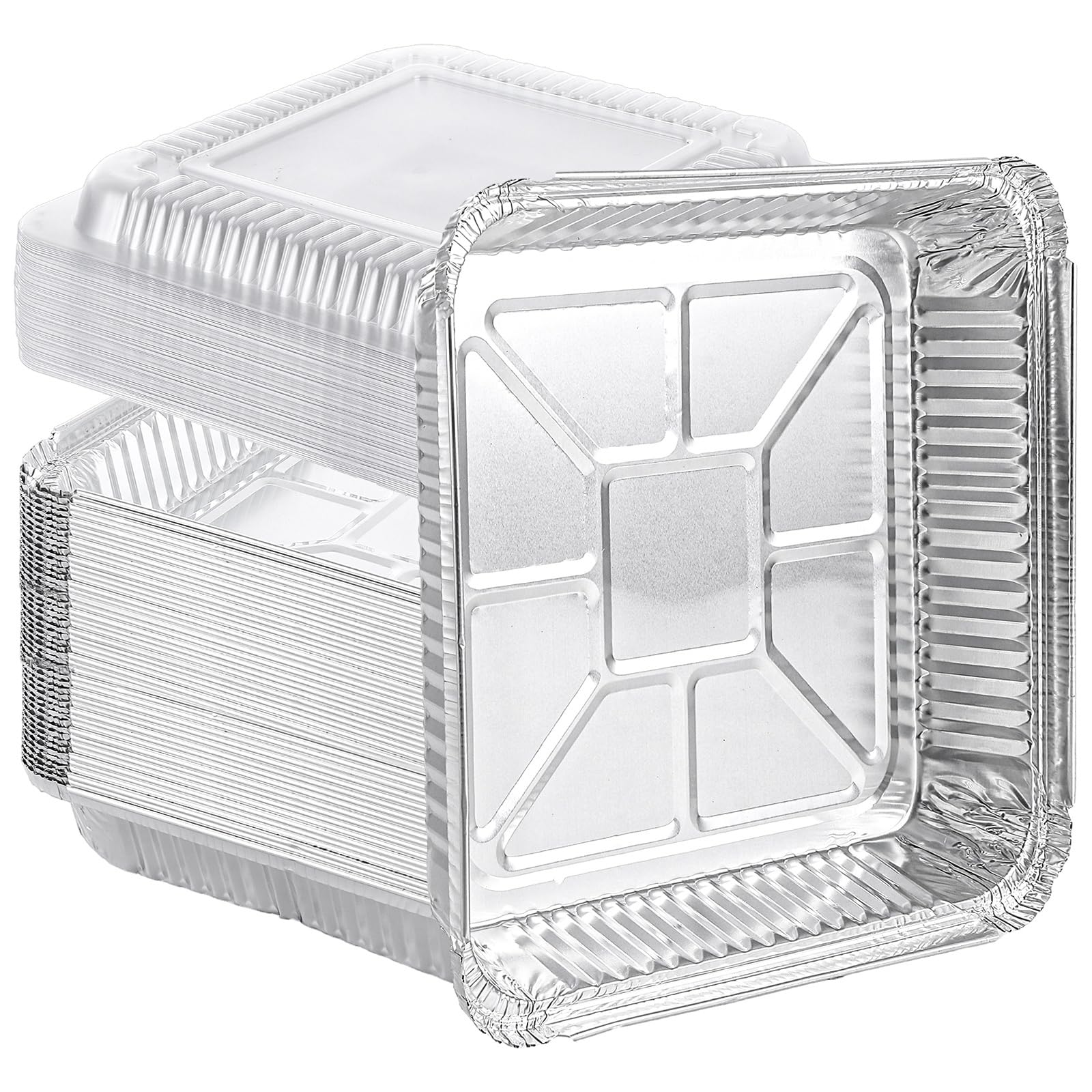 LOLYSIC 40 Pack 9 Inch Aluminium Foil Trays with Lids, 1650ml Square Foil Containers with Lids, Reusable Disposable Tin Foil Trays for Baking, BBQ, Roasting & Takeaway Food Storage