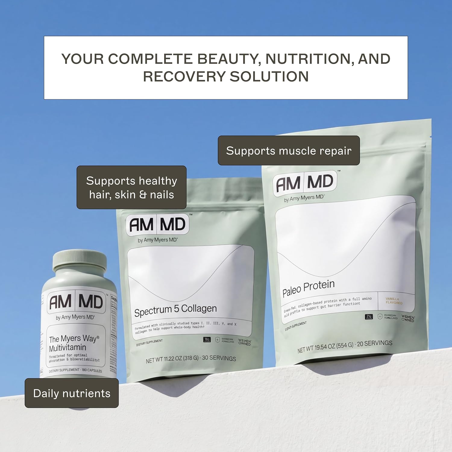 Amy Myers MD Spectrum 5 Collagen Peptides Powder - Daily Collagen Supplement for Healthy Hair, Skin & Nails - for Joint Support, Gut & Immune Health - 30 Servings