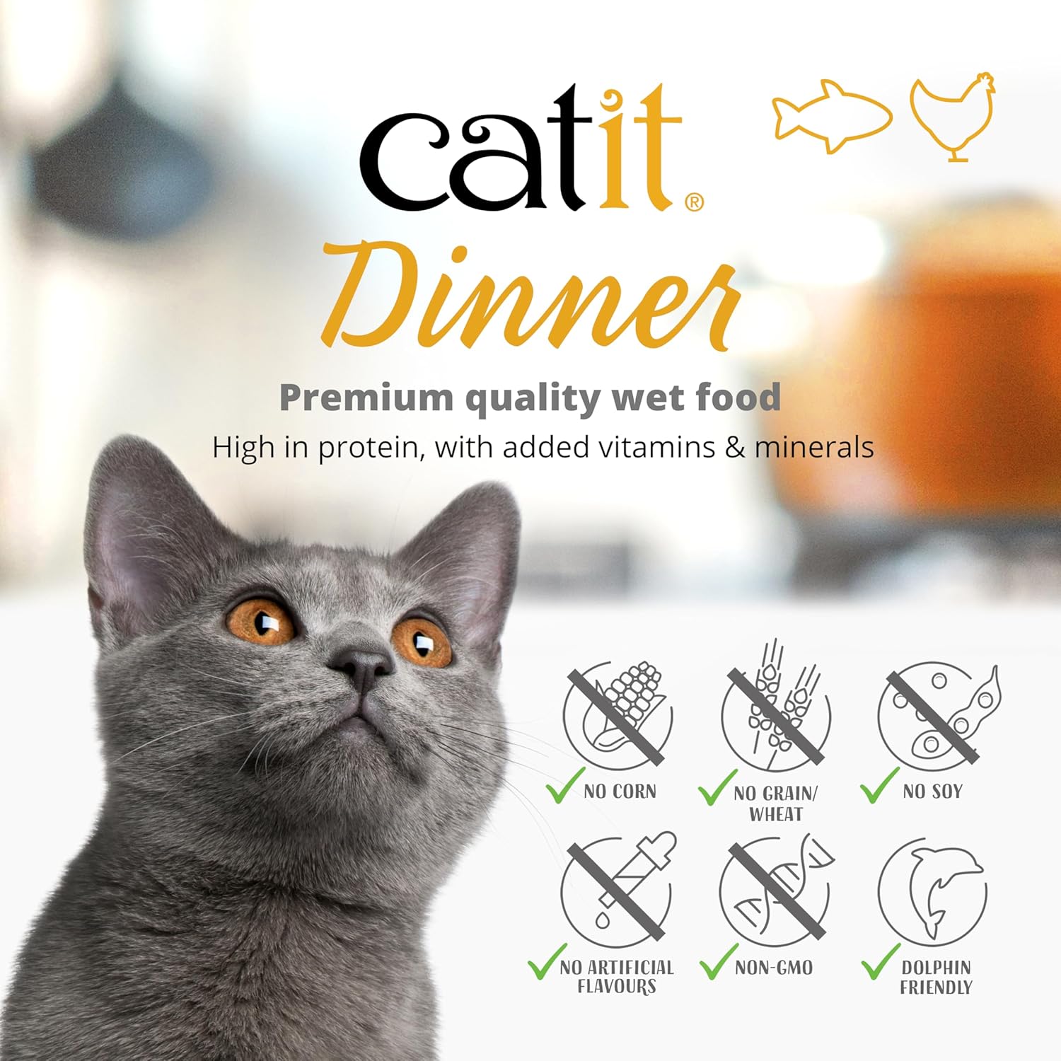 Catit Dinner Fish Multipack Wet Cat Food, 12 Pack – Vegetables and Pumpkin, High Protein, Grain Free, with Taurine & Vitamins