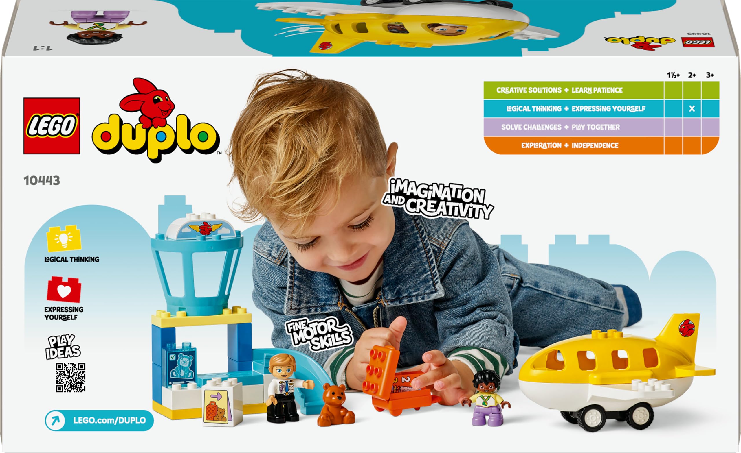 LEGO DUPLO Town Erster Besuch im Flughafen - Lernspielzeug zur Förderung der Motorik für Kleinkinder - inkl. Flugzeug, 2 Figuren & Teddybär - Geschenk für Jungen und Mädchen ab 2 Jahren - 10443