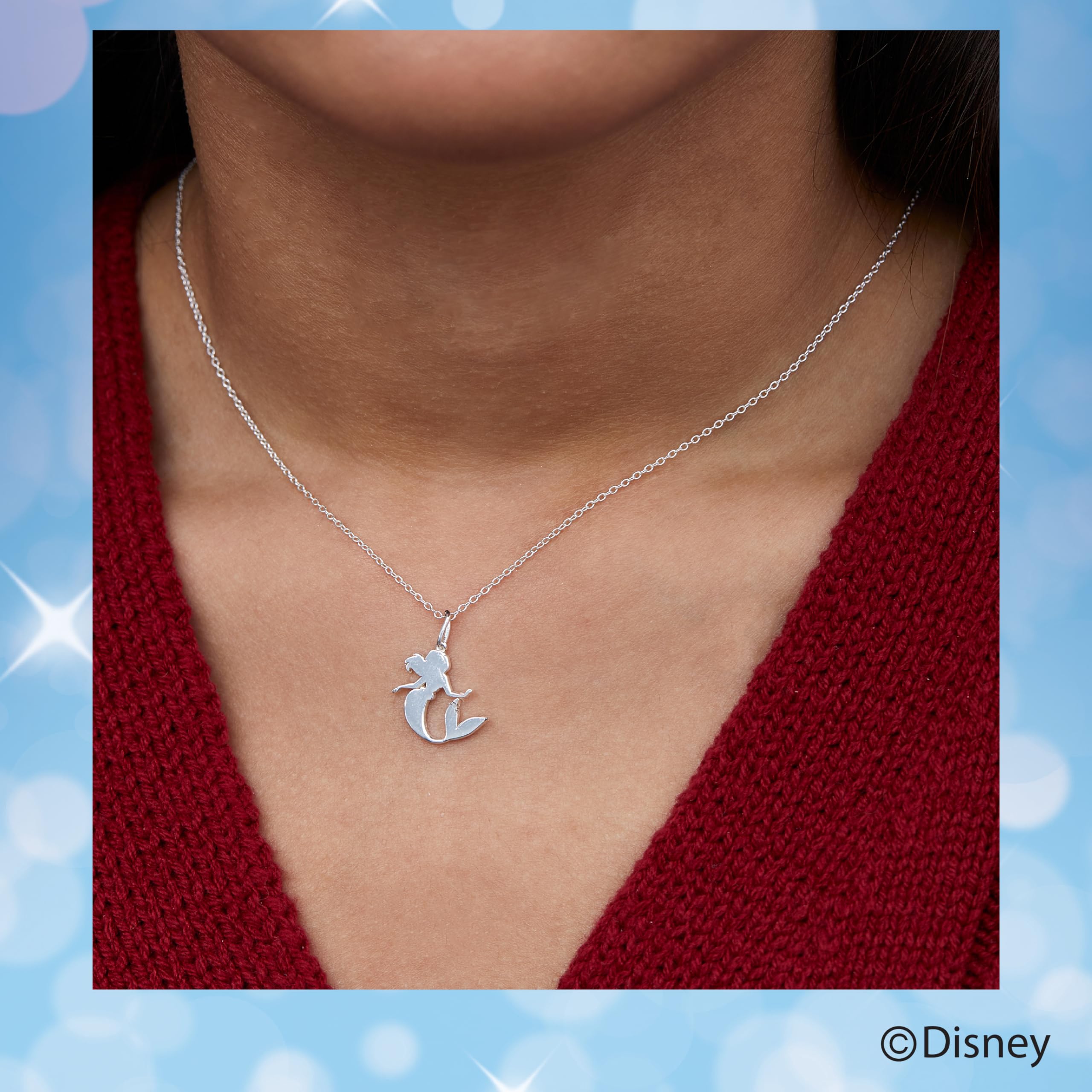 Disney Little Mermaid Ariel Sterling Silver Pendant Necklace, 18"
