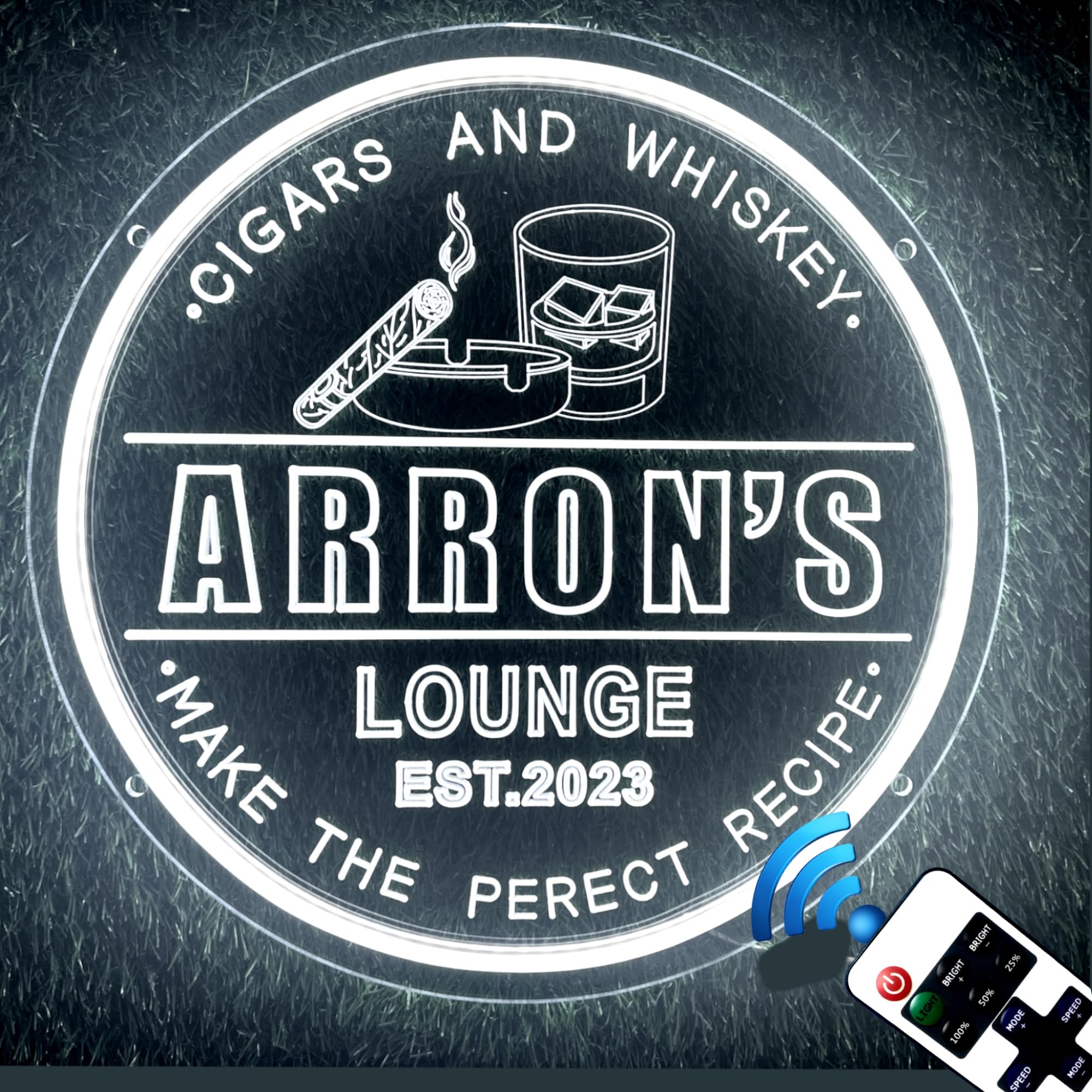 WhatABirdie Personalized Cigar Lounge Neon Signs - Customs Name Cigar Room LED Sign- Cigar Whiskey Gift Signs for Man Cave Game Room - LED Light Up Sign - Gift for Dad, Husband