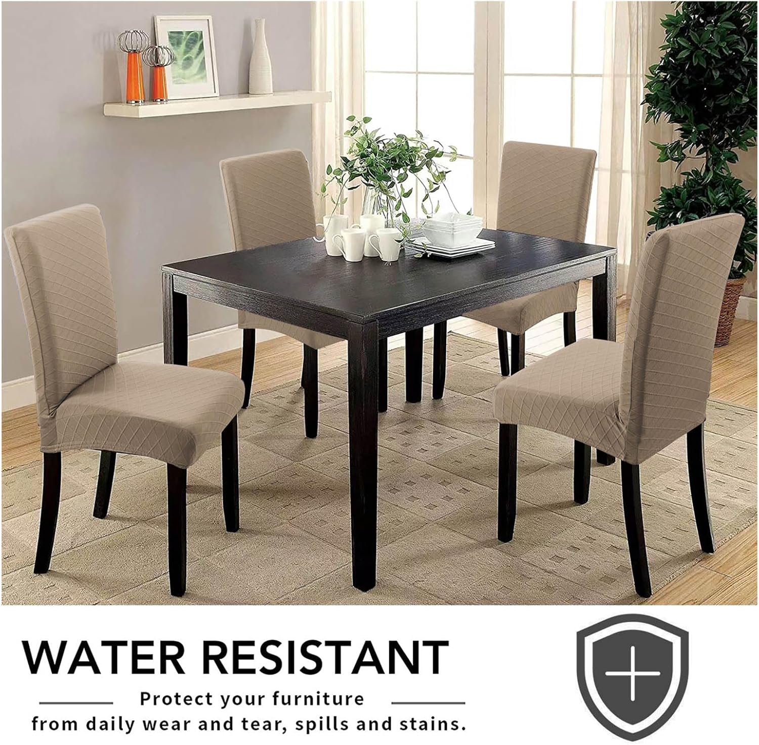 Dining Chair Covers, Stretch Chair Covers, Washable Dining Chair Cover Protector, for Kitchen, Dining Room, Wedding Decor, Hotel, Restaurant (Khaki,Set of 6)