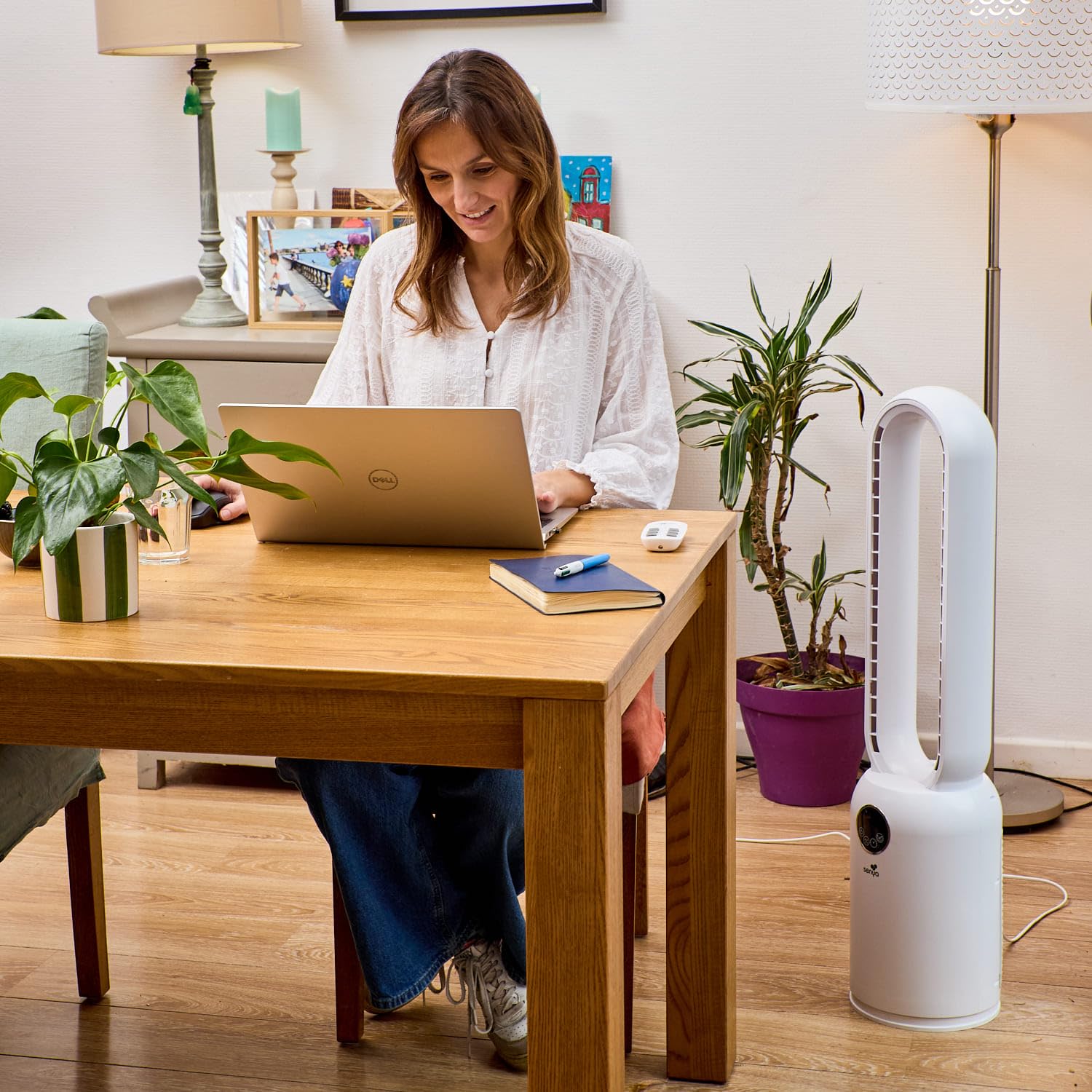 SENYA Fresh Air 2 in 1 Silent Column Fan with HEPA Air Purifier - Bladeless Standing Fan - Wide Angle Oscillation - Remote Control Included and 24 Adjustable Speeds - 2