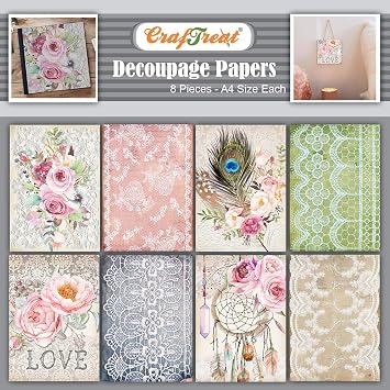 CrafTreat Boho Decoupage Paper A4 8.3 x 11.7 Inch 8 Sheets Bohemian Printed Craft Paper for Furniture, Scrapbooking, Collage & DIY Home Decor