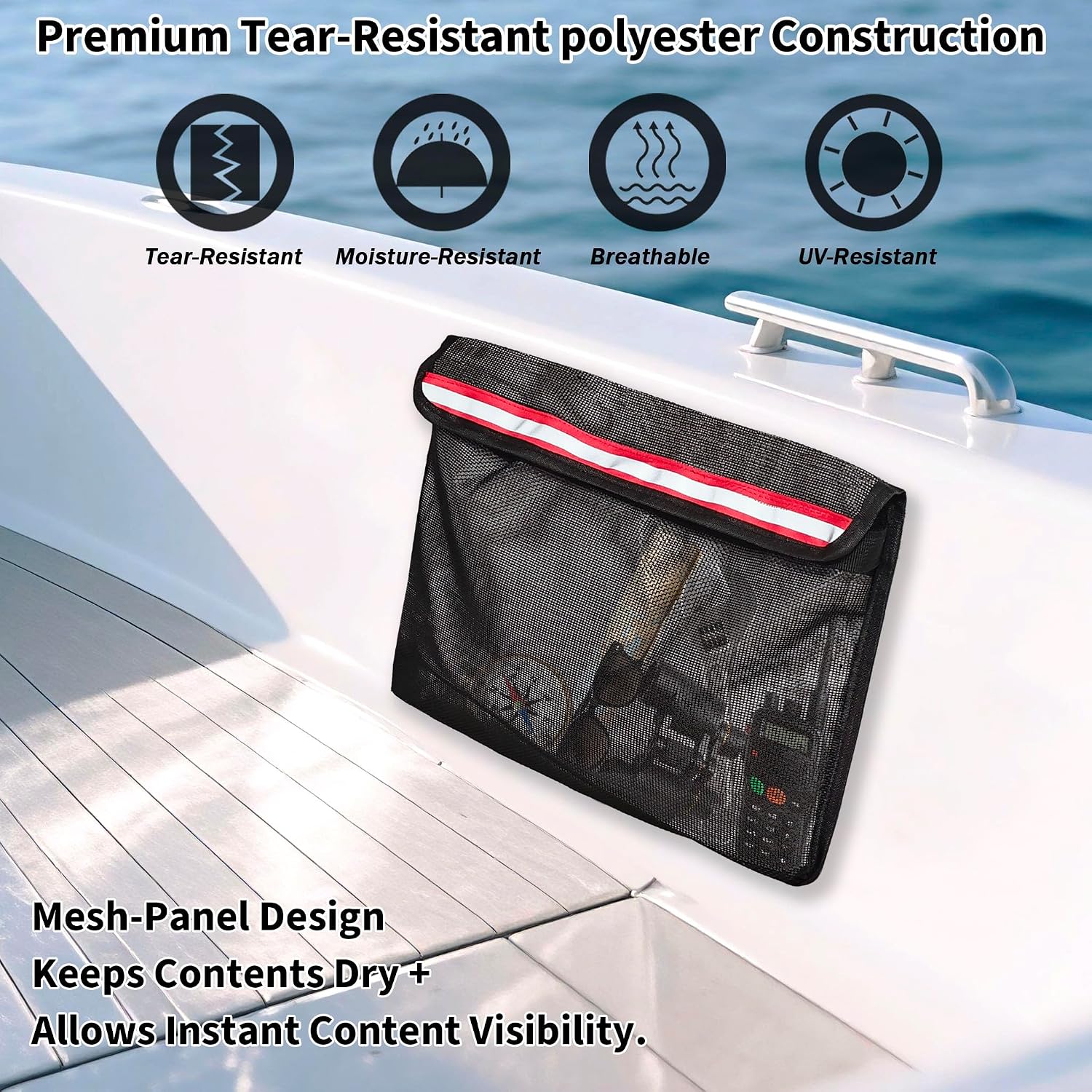 13.5" x 10" Marine Storage Bag with Lid | Waterproof Breathable Mesh | Hook and Loop Closure | Ideal for Boat Gear, Fishing Tackle & Home Organization(2, red)