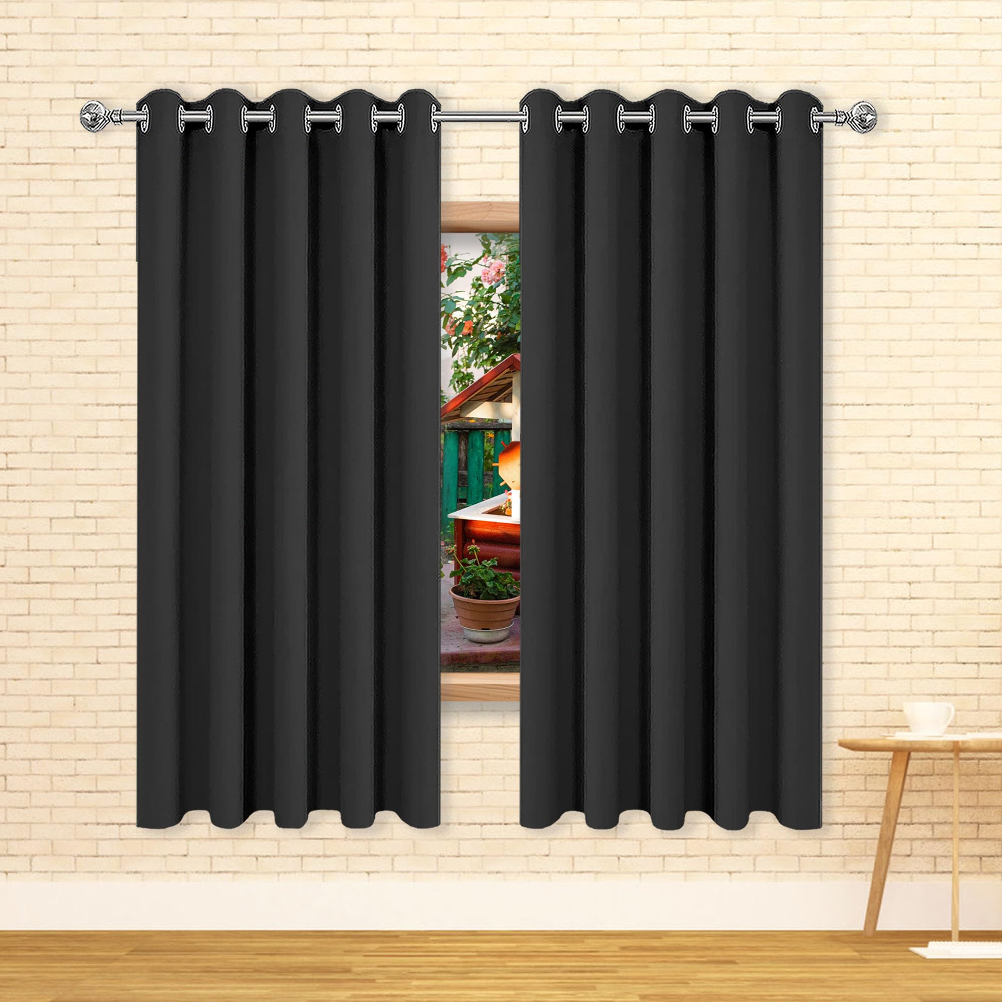 Rideaux salon moderne noir 120 x 100 cm isolant anti UV polyester en drapé occultant