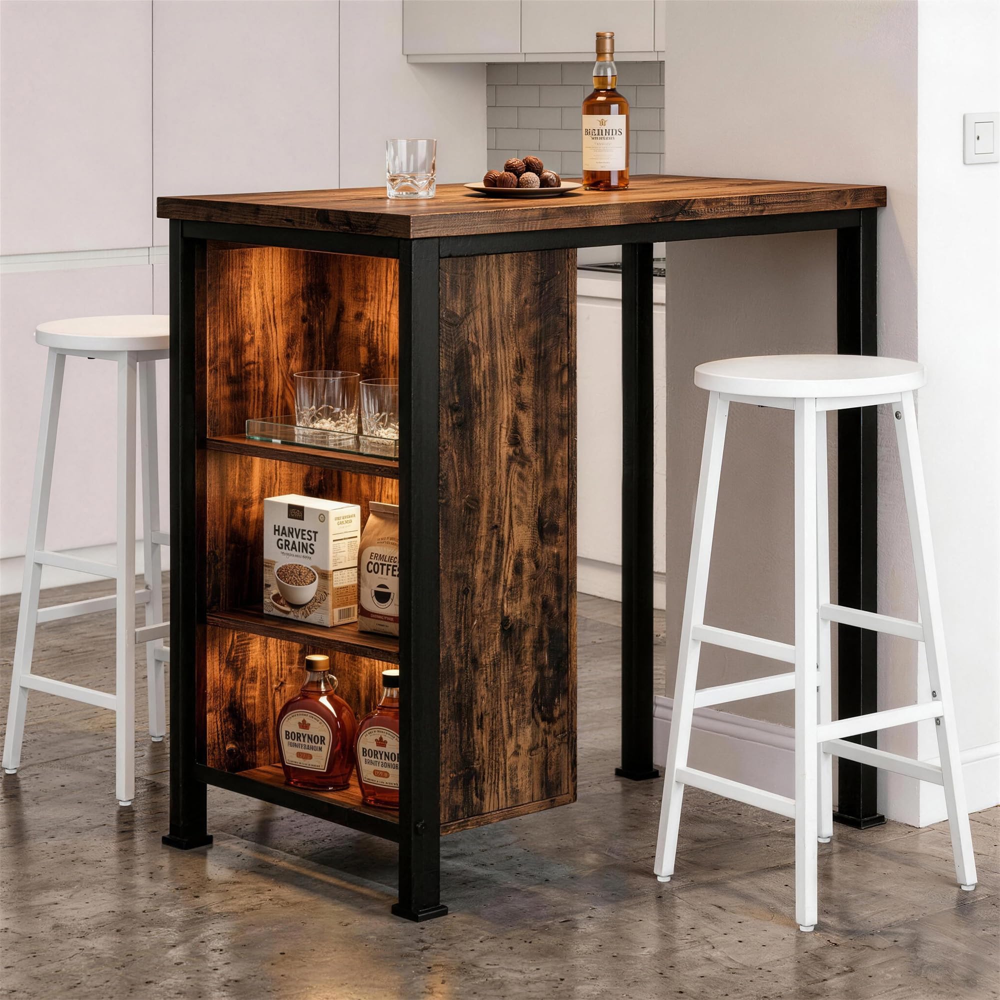 YOUDENOVA Juego de 2 taburetes de Bar, Estructura de Madera y Metal, estables y compactos, con reposapiés, 71 cm, Estilo Industrial, para Cocina y Comedor, Blanco